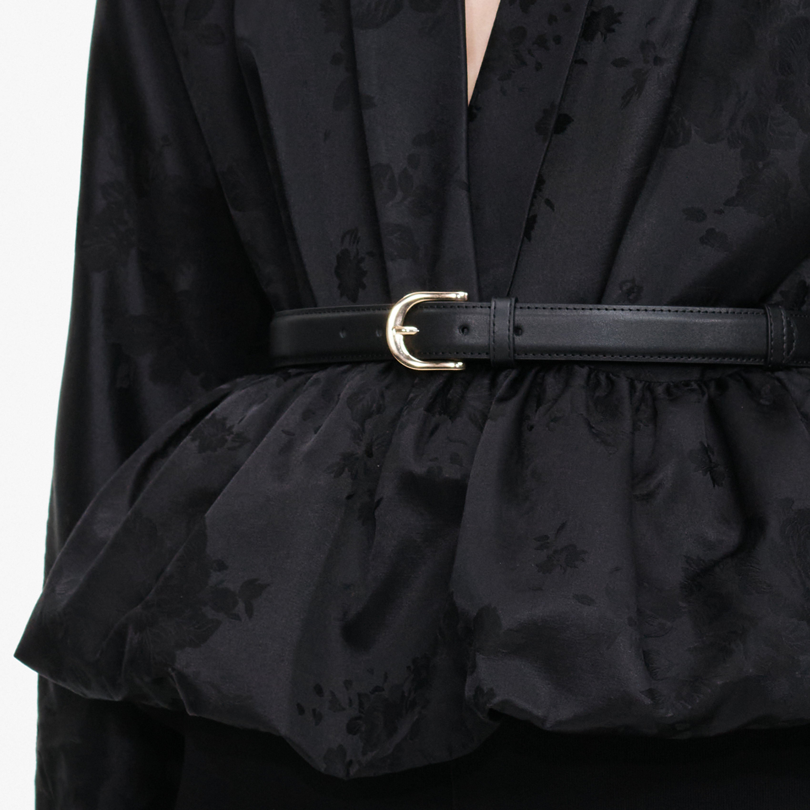 Self Portrait Black Jacquard Peplum Oberteil Schwarz mit Gürtel