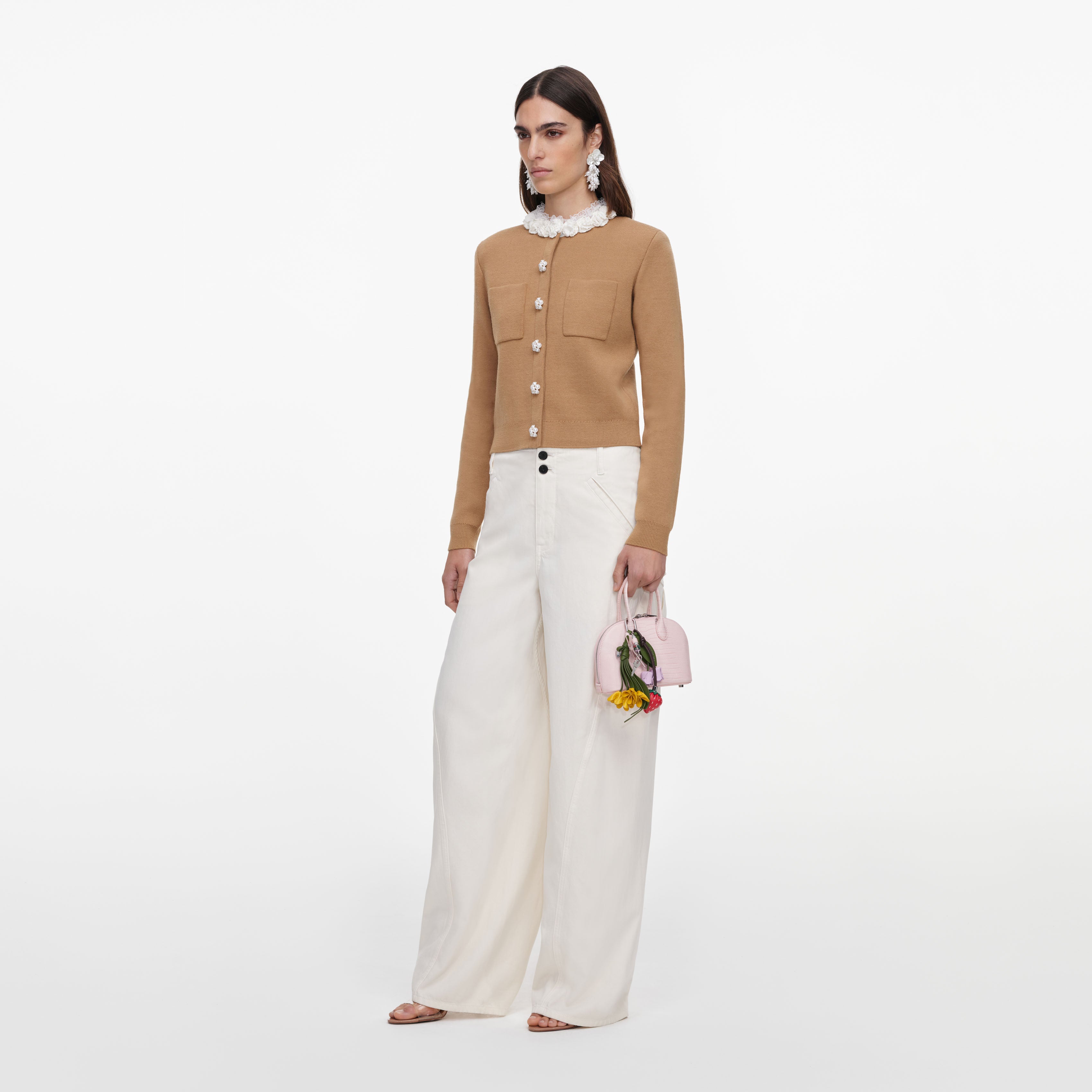 Self Portrait Brown Embellished Strickjacke Braun Perlen