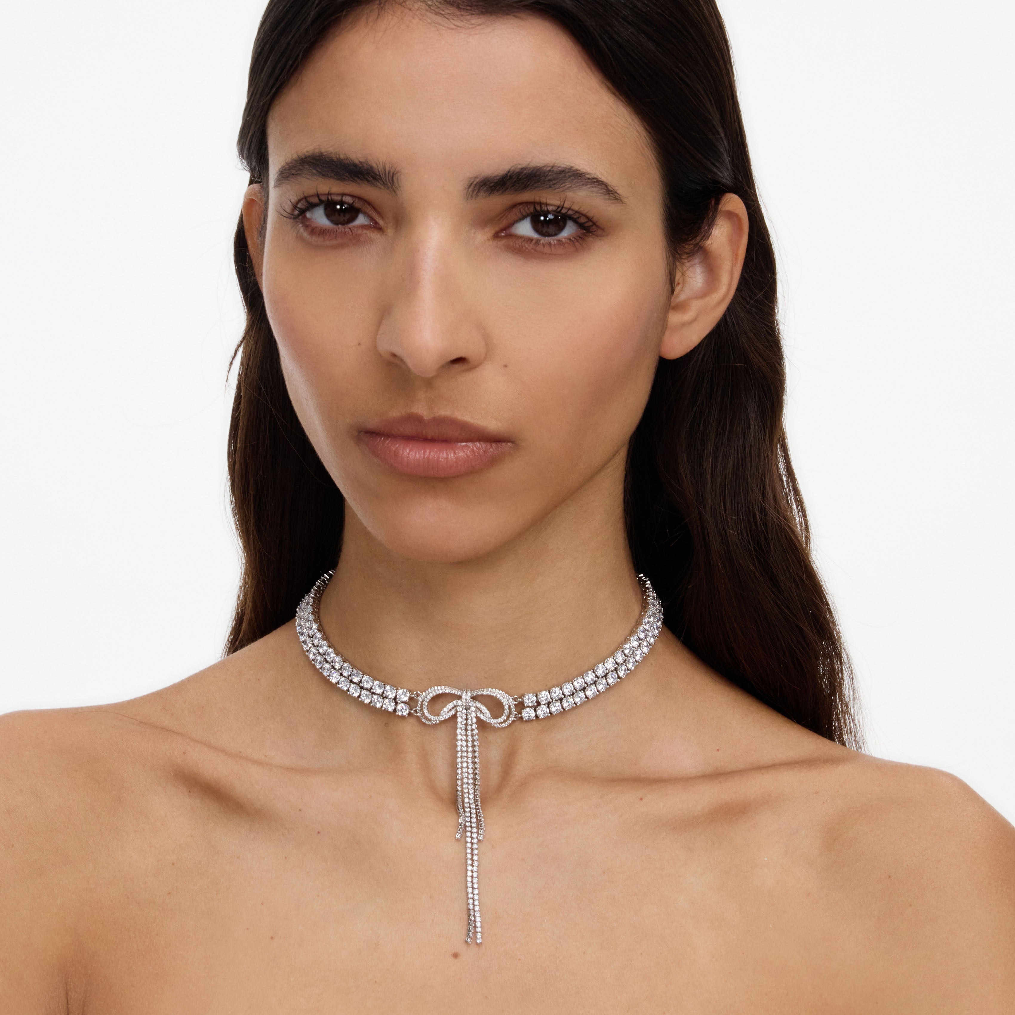 Self Portrait Double Bow Choker Silber Kristall