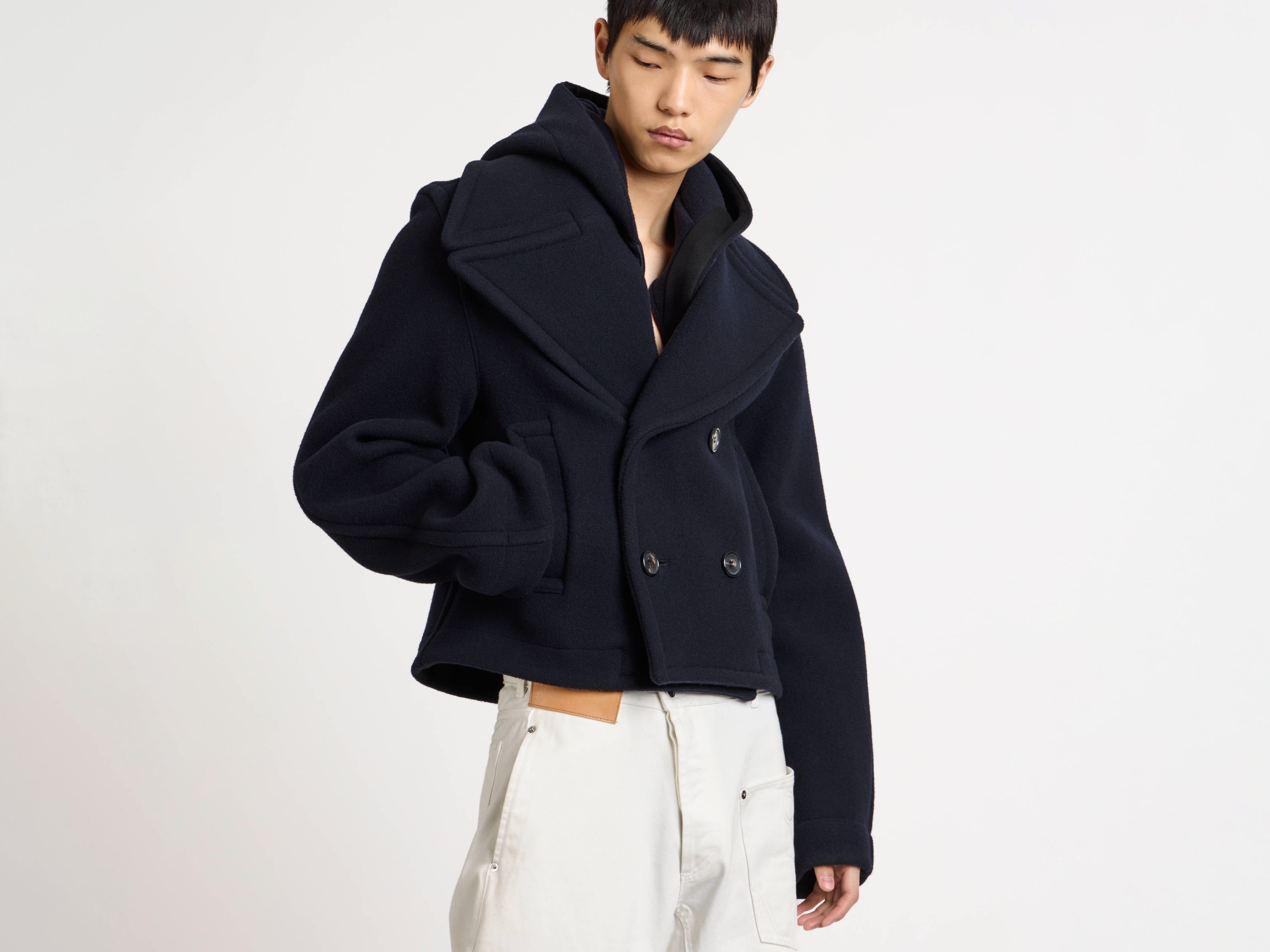 J.W.Anderson Cropped Hooded Coat Herren Navy Zweireiher Kapuze