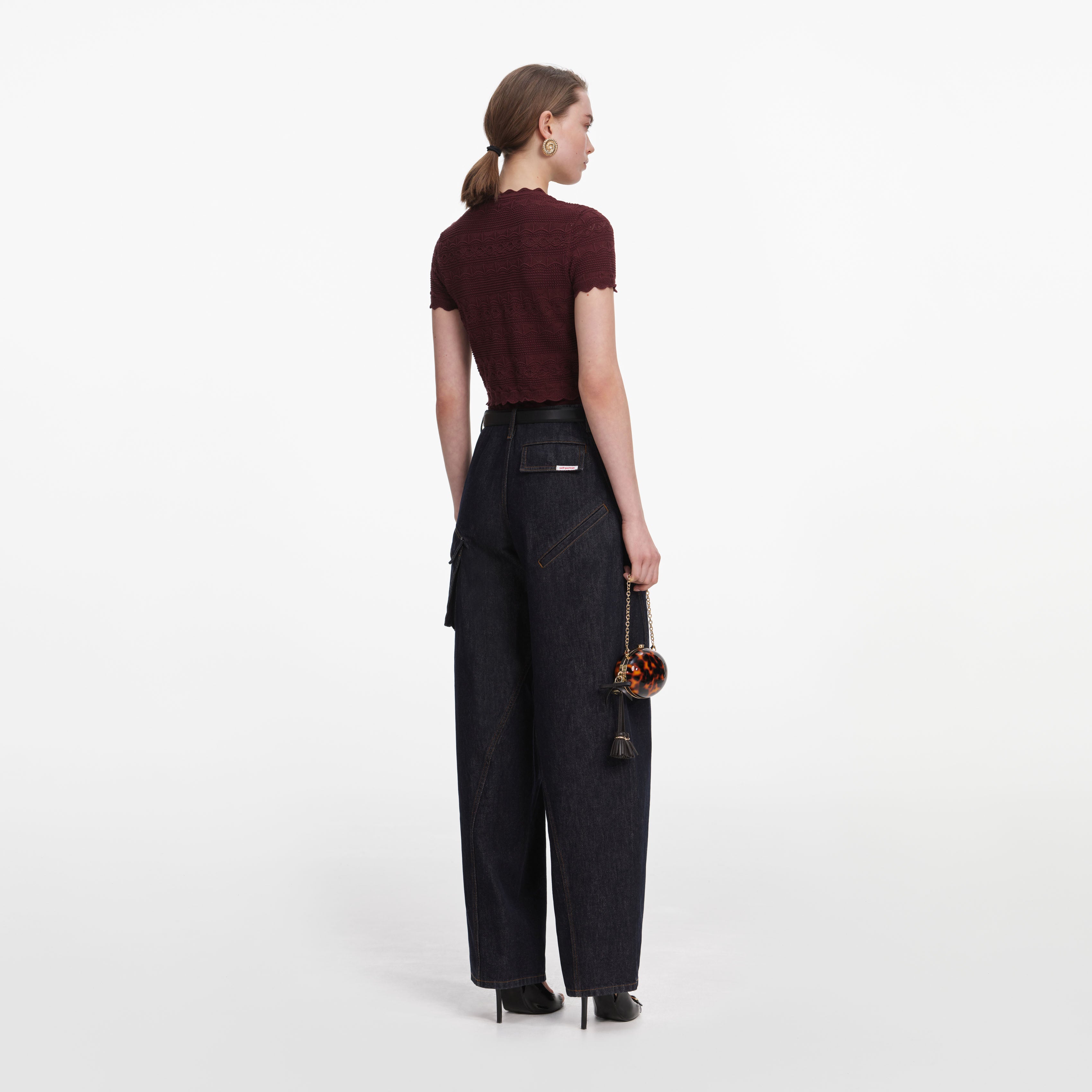Self Portrait Cargo Jeans Indigo Denim Barrel Blau