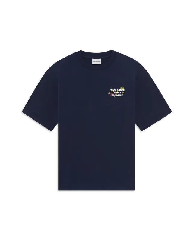 Drôle De Monsieur Vine Slogan T-Shirt Navy Baumwolle M