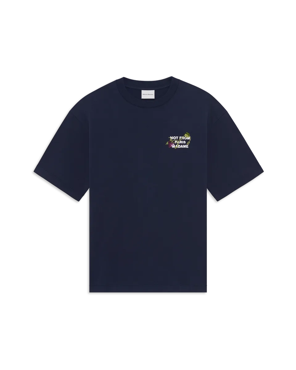 Drôle De Monsieur Vine Slogan T-Shirt Navy Baumwolle M