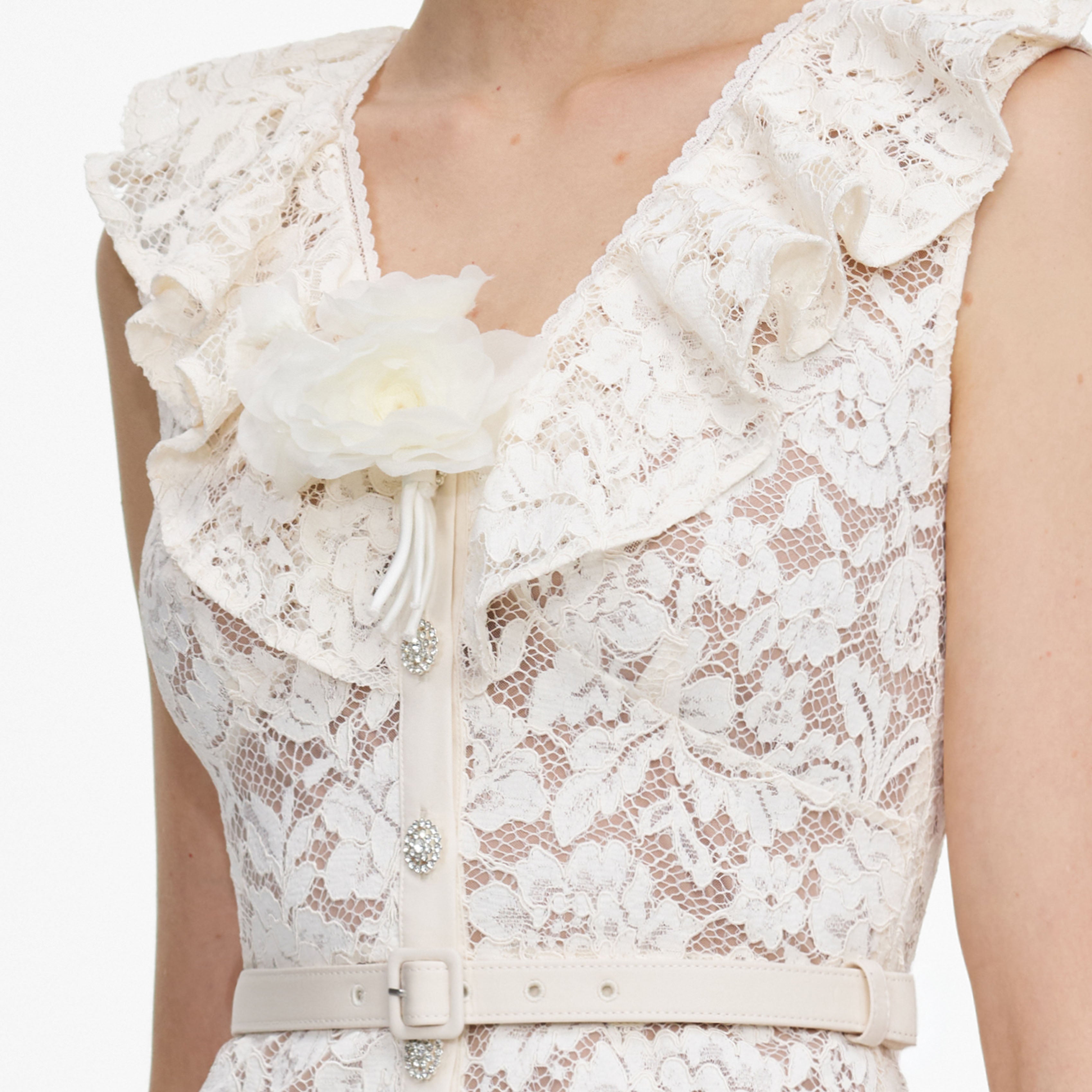 Self Portrait Dresses Cream Lace Flower Midi Kleid creme