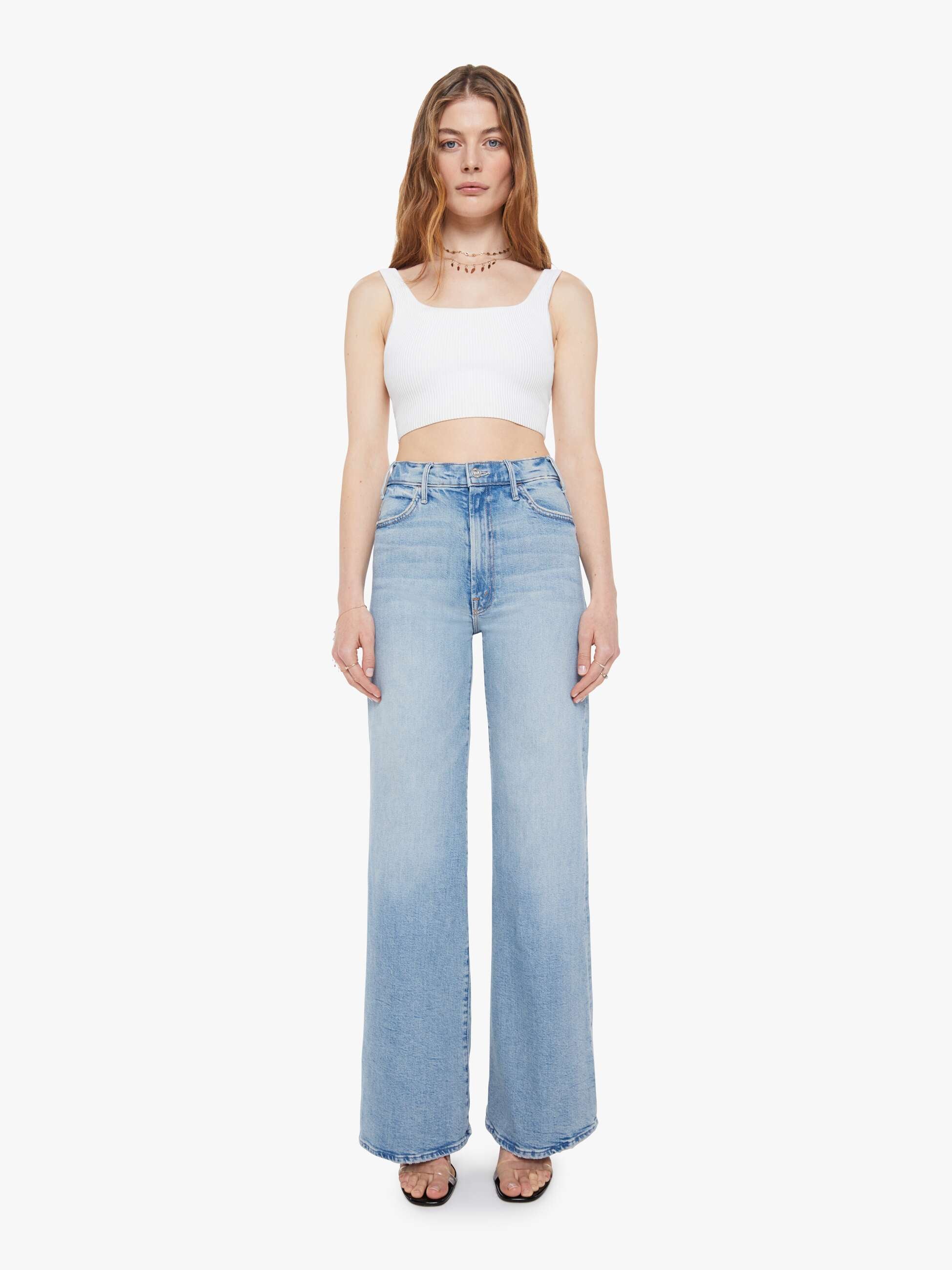 Mother Denim Hustler Roller Sneak Jeans Hellblau Weit