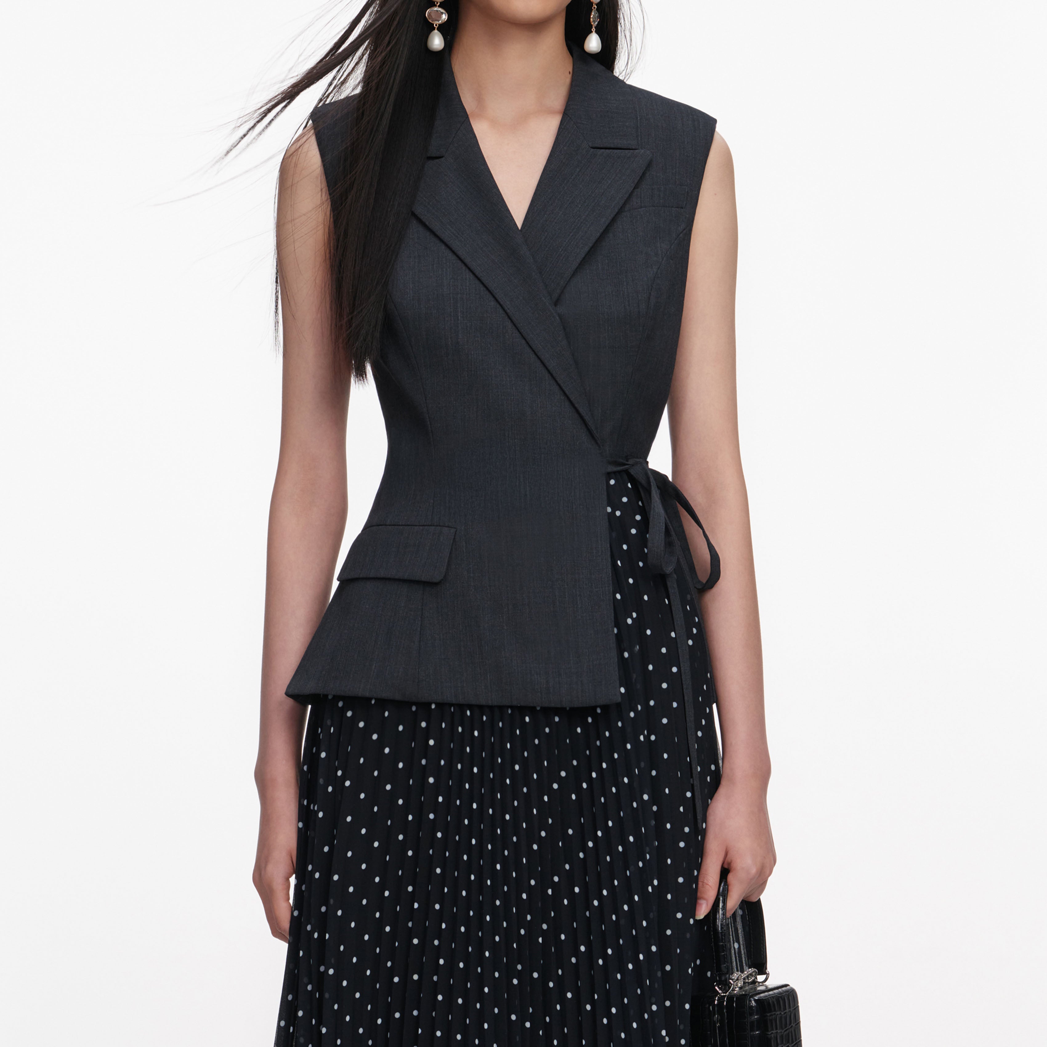 Self Portrait Graues Polka Dot Midikleid Wolle Tailored