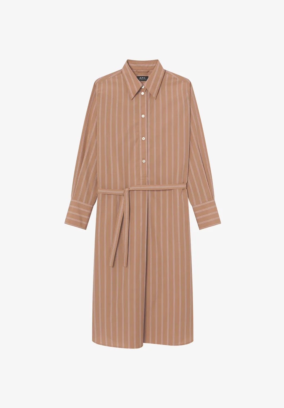 A.P.C. Hemdblusenkleid beige lang aus Bio-Baumwolle