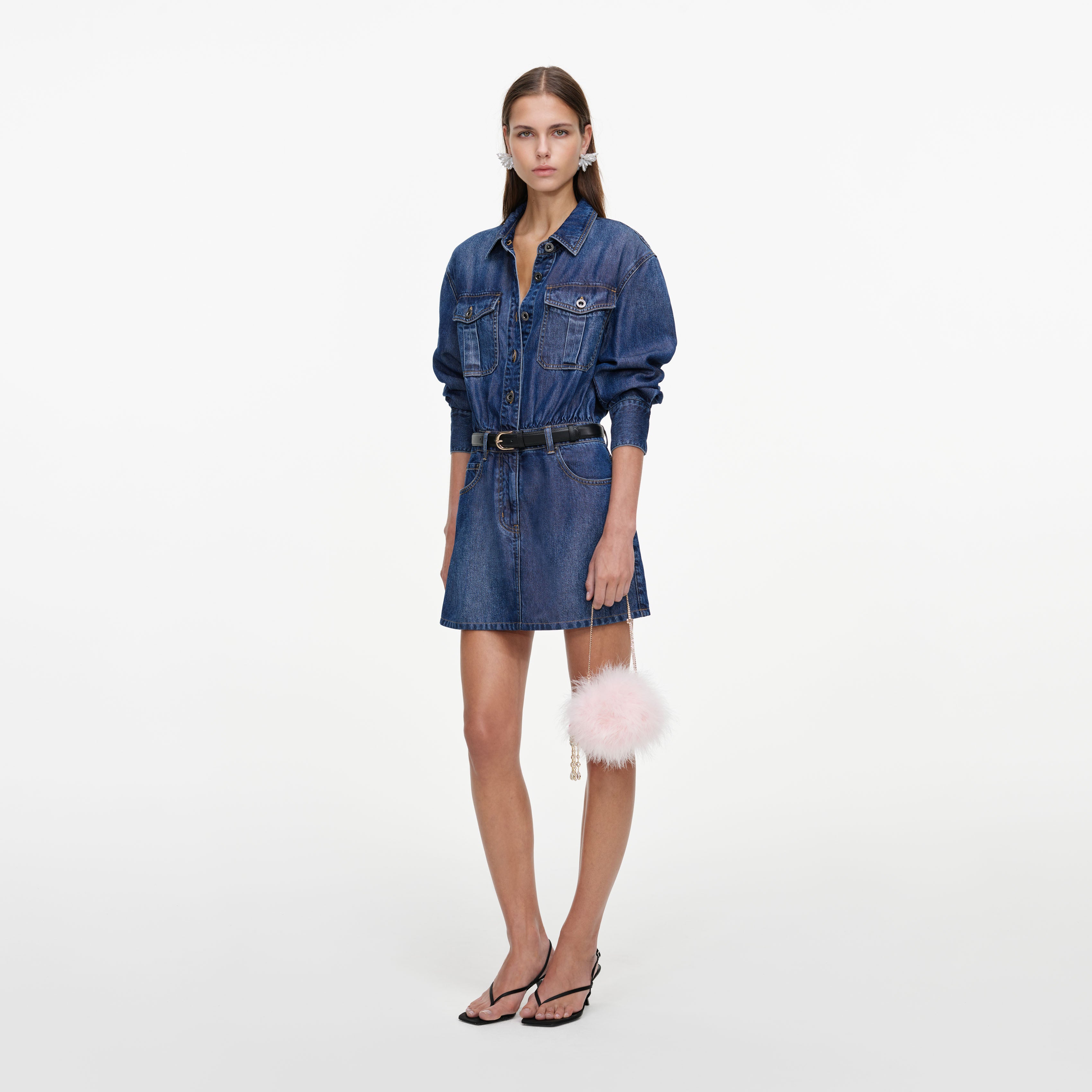 Self Portrait Denim Mini Kleid Blau Leichtes Denim
