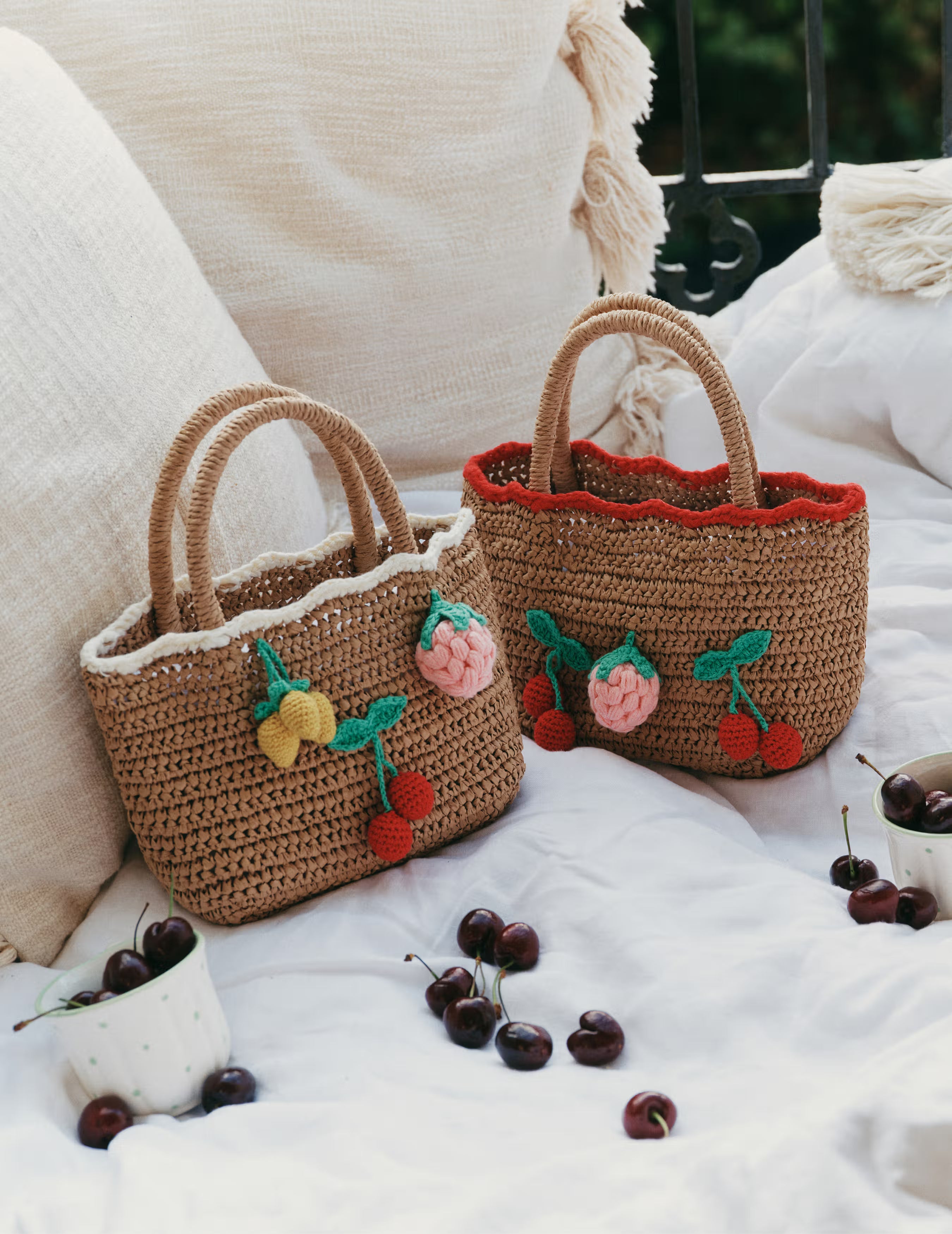 Self Portrait Raffia Cherry Kinder-Tasche Braun One Size