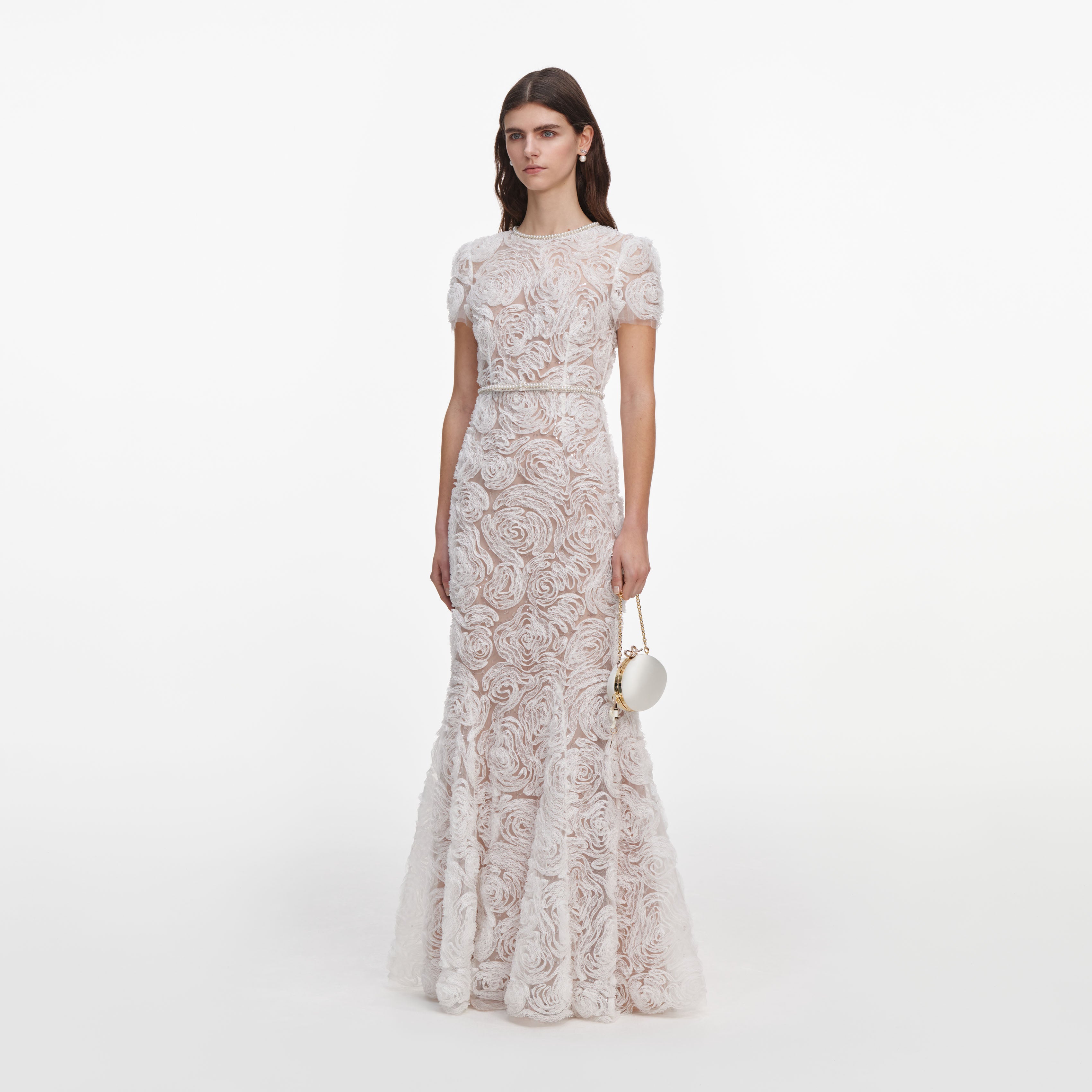 Self Portrait Tulle Lace Maxi Kleid Weiß Spitze