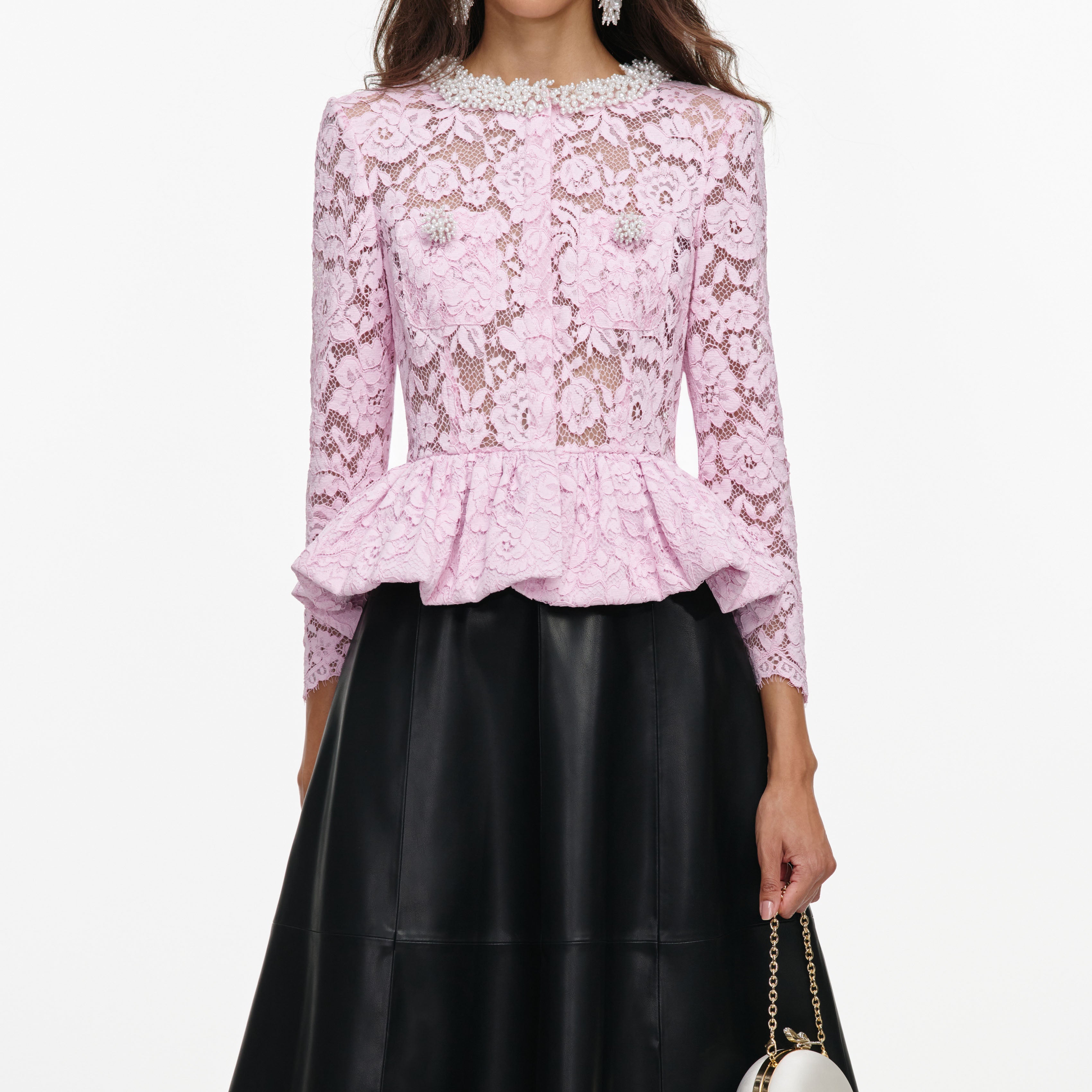 Self Portrait Pink Lace Peplum Top Oberteil Rosa Spitze