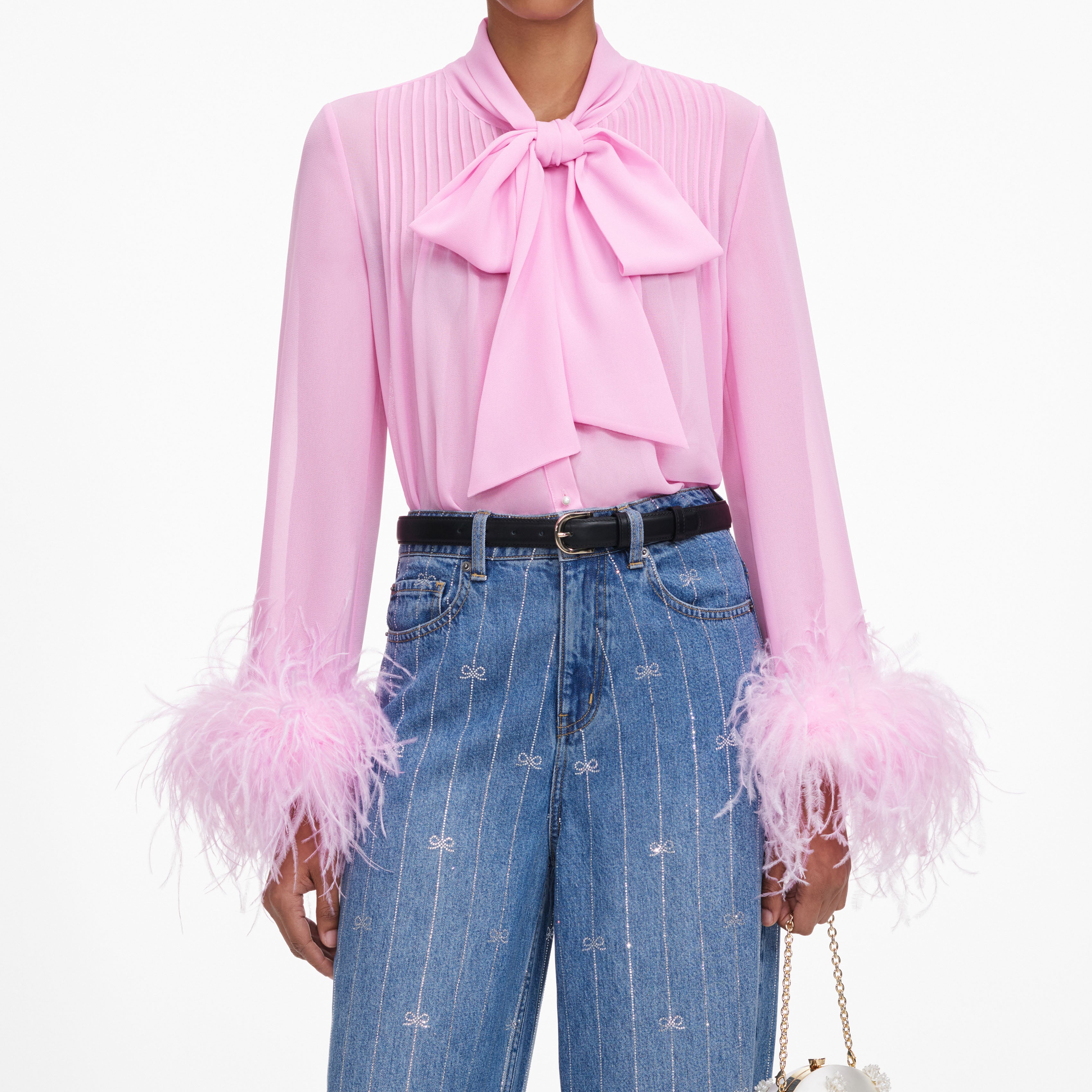 Self Portrait Georgette Feder Bluse Pink Schleife