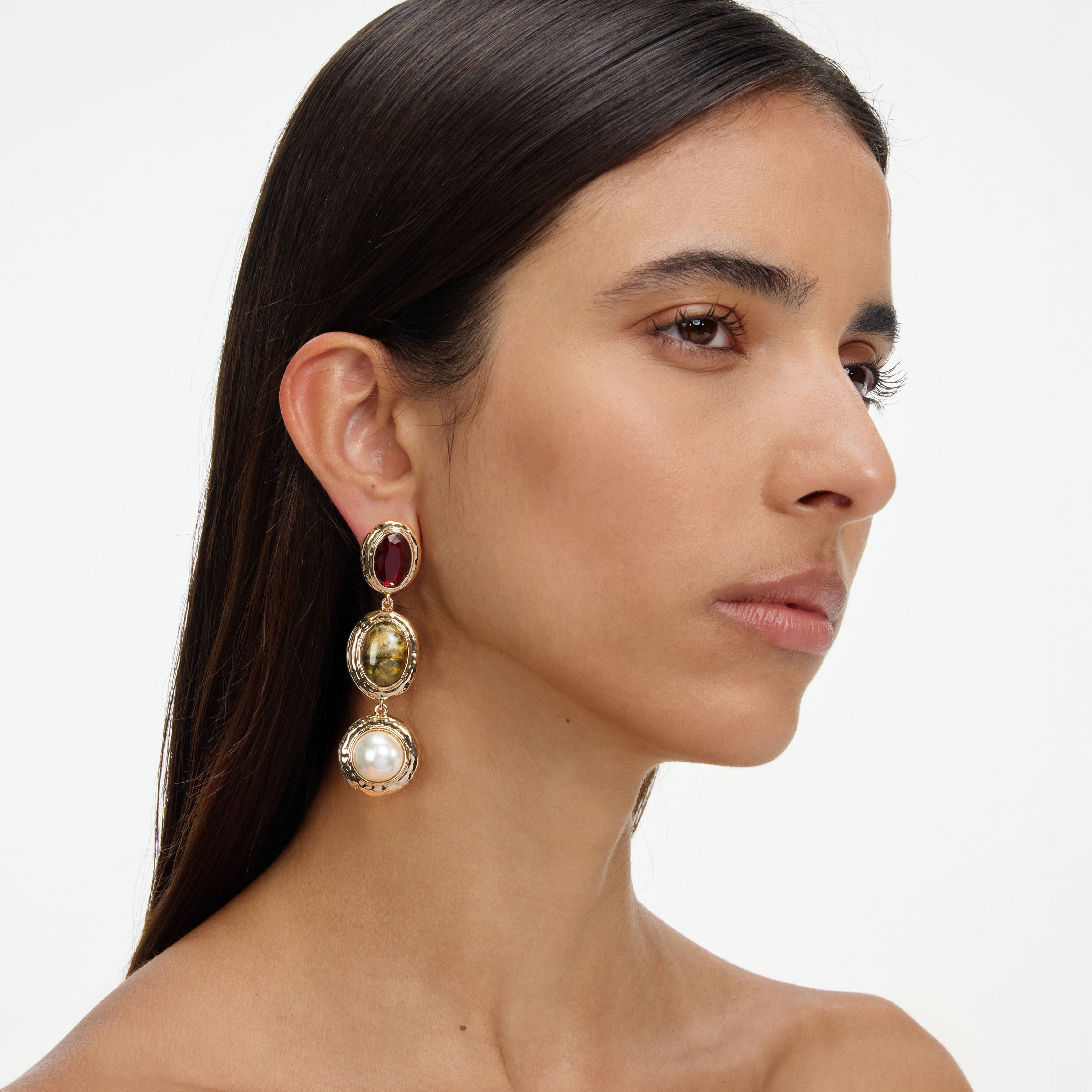 Self Portrait Gold Multi Three Tiered Ohrringe Gold