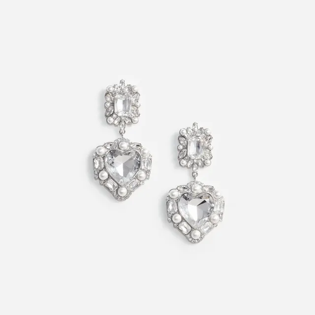 Self Portrait Crystal Pearl Tiered Heart Earrings Ohrringe Silber