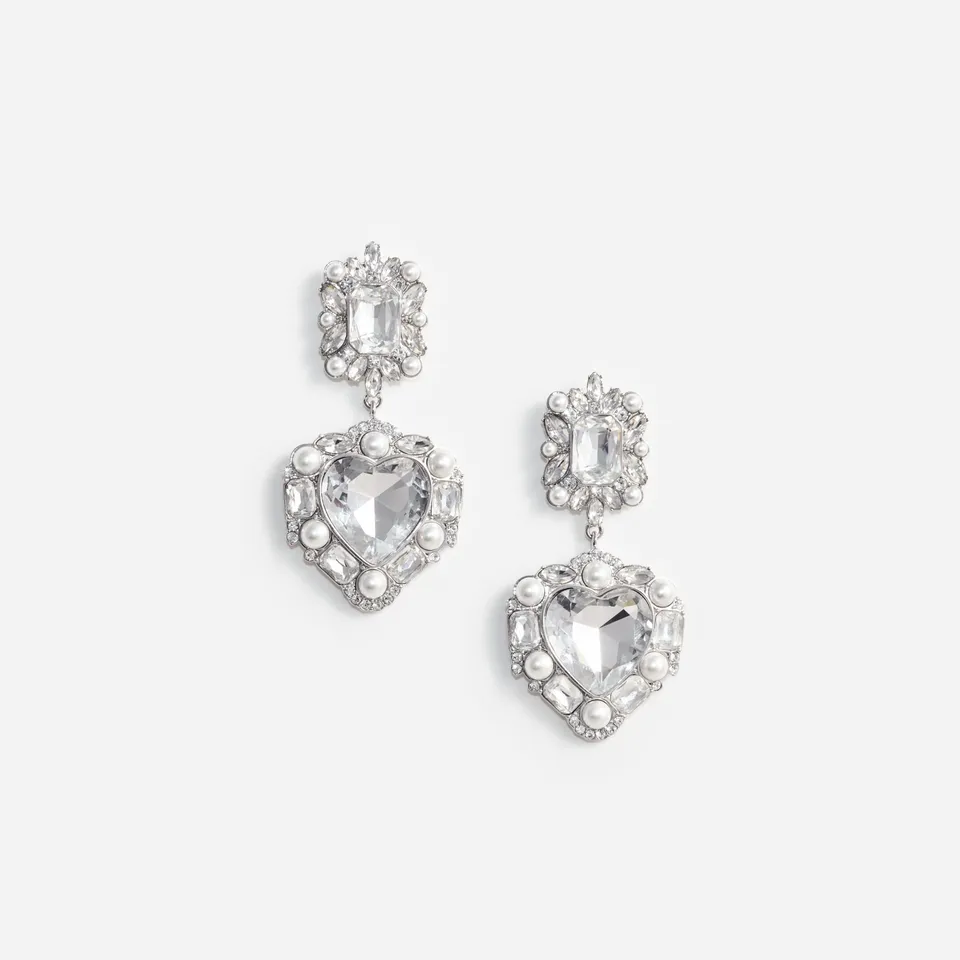 Self Portrait Crystal Pearl Tiered Heart Earrings Ohrringe Silber