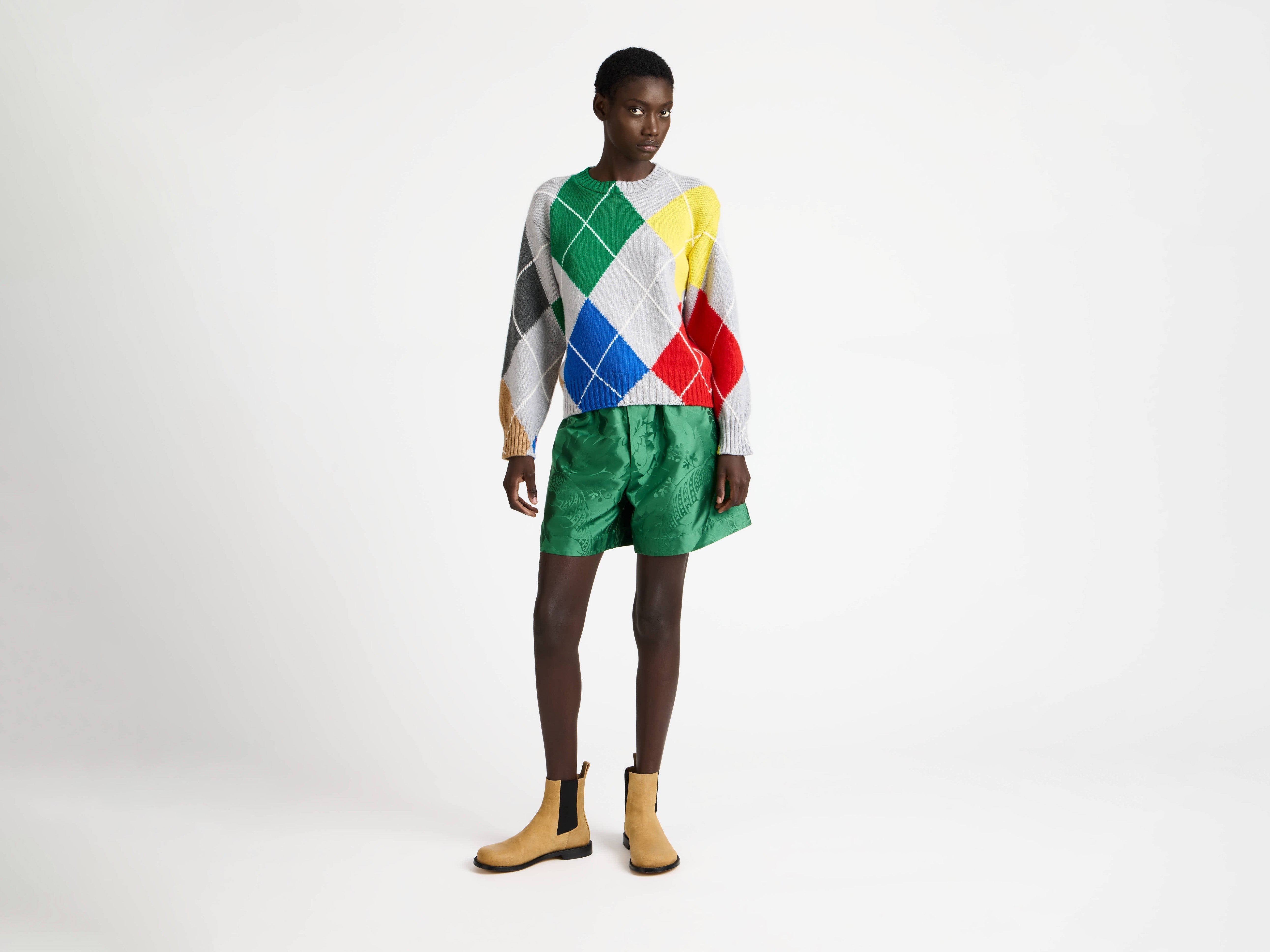 J.W.Anderson x Pringle Argyle Crewneck Pullover Grau Melange