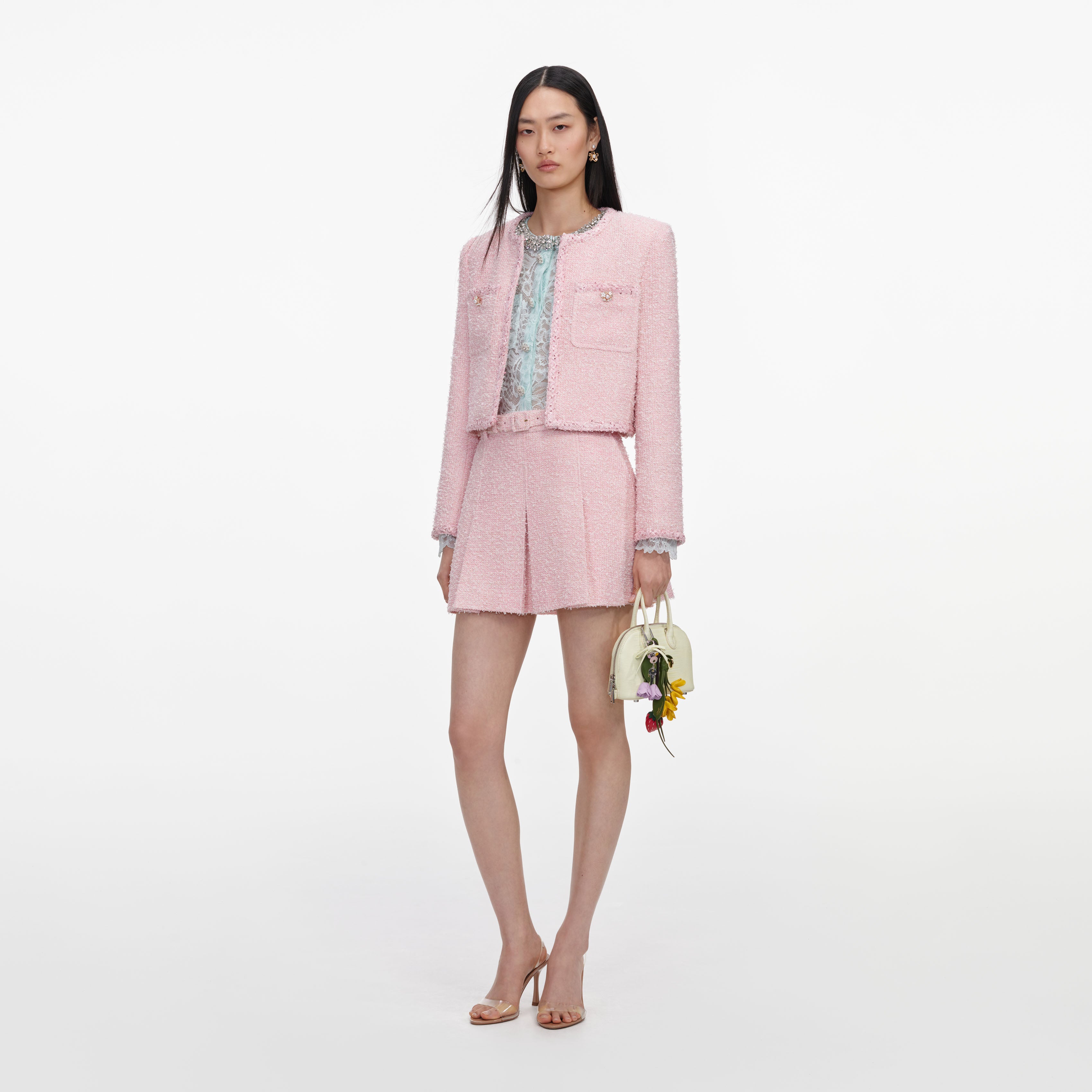 Self Portrait Pink Boucle Jacke Rosa Boxy Gr. UK 6