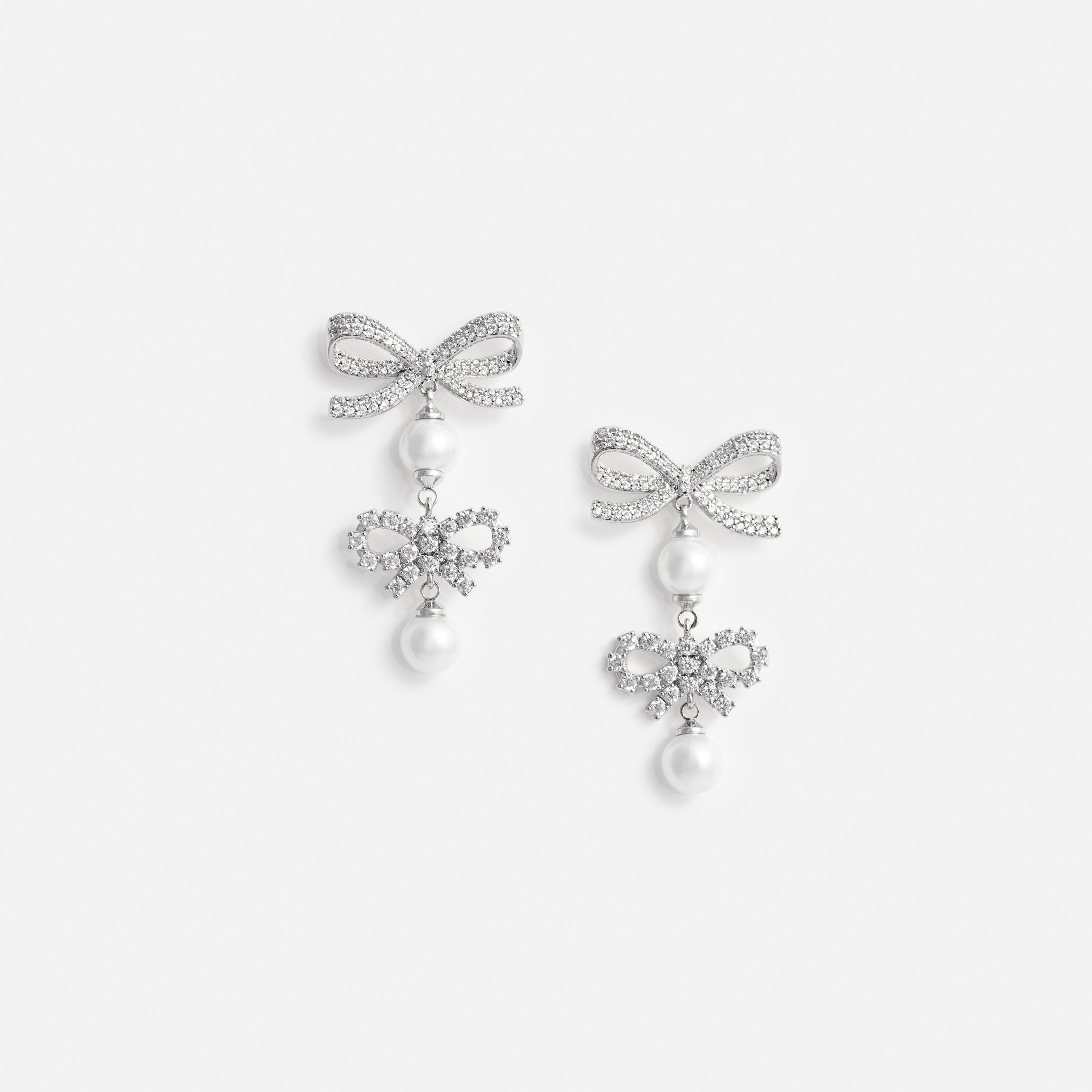 Self Portrait Double Bow Pearl Ohrringe Silber