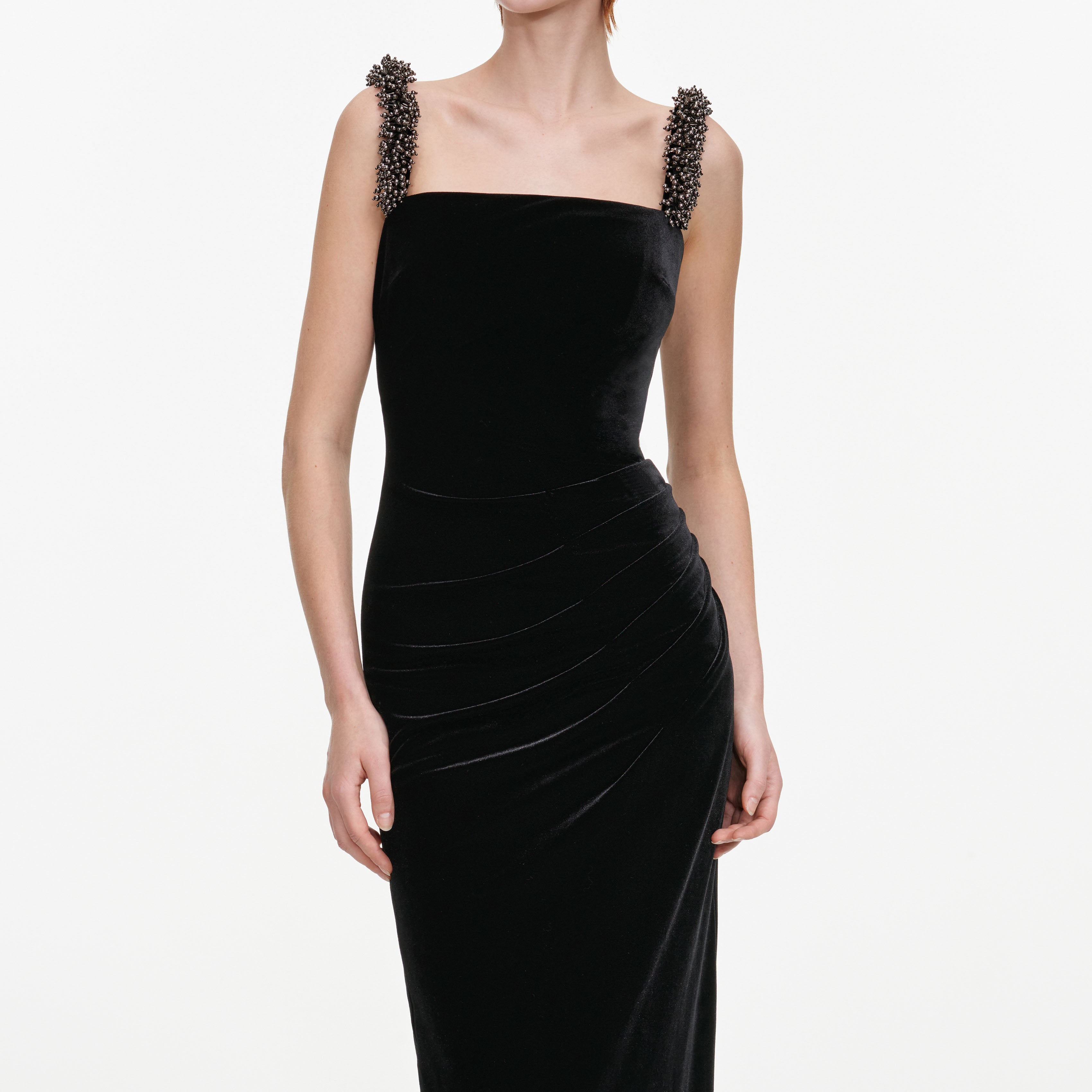Self Portrait Black Velvet Square Neck Maxi Kleid Schwarz 8