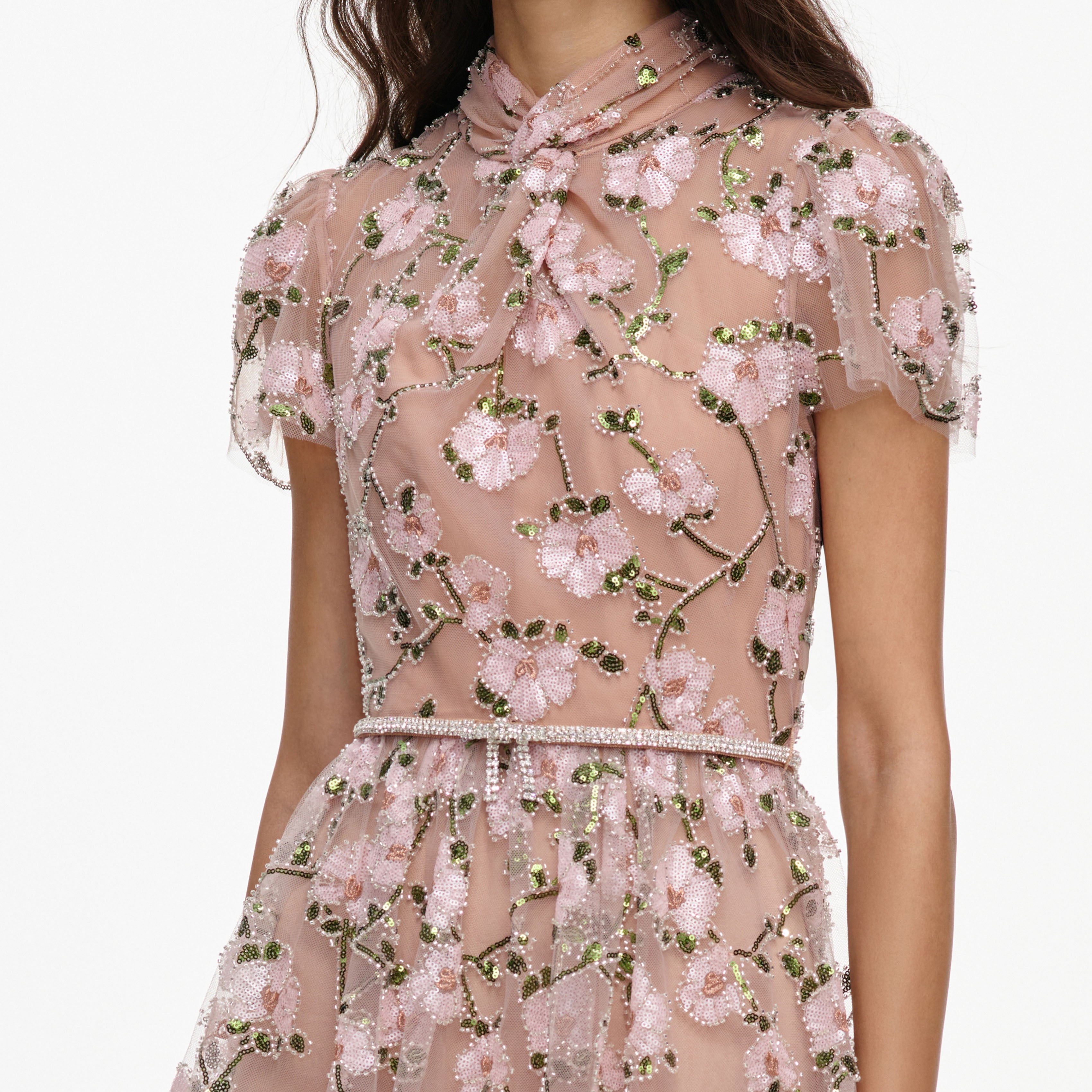Self Portrait Pink Sequin Tiered Midi Kleid Rosa UK 8