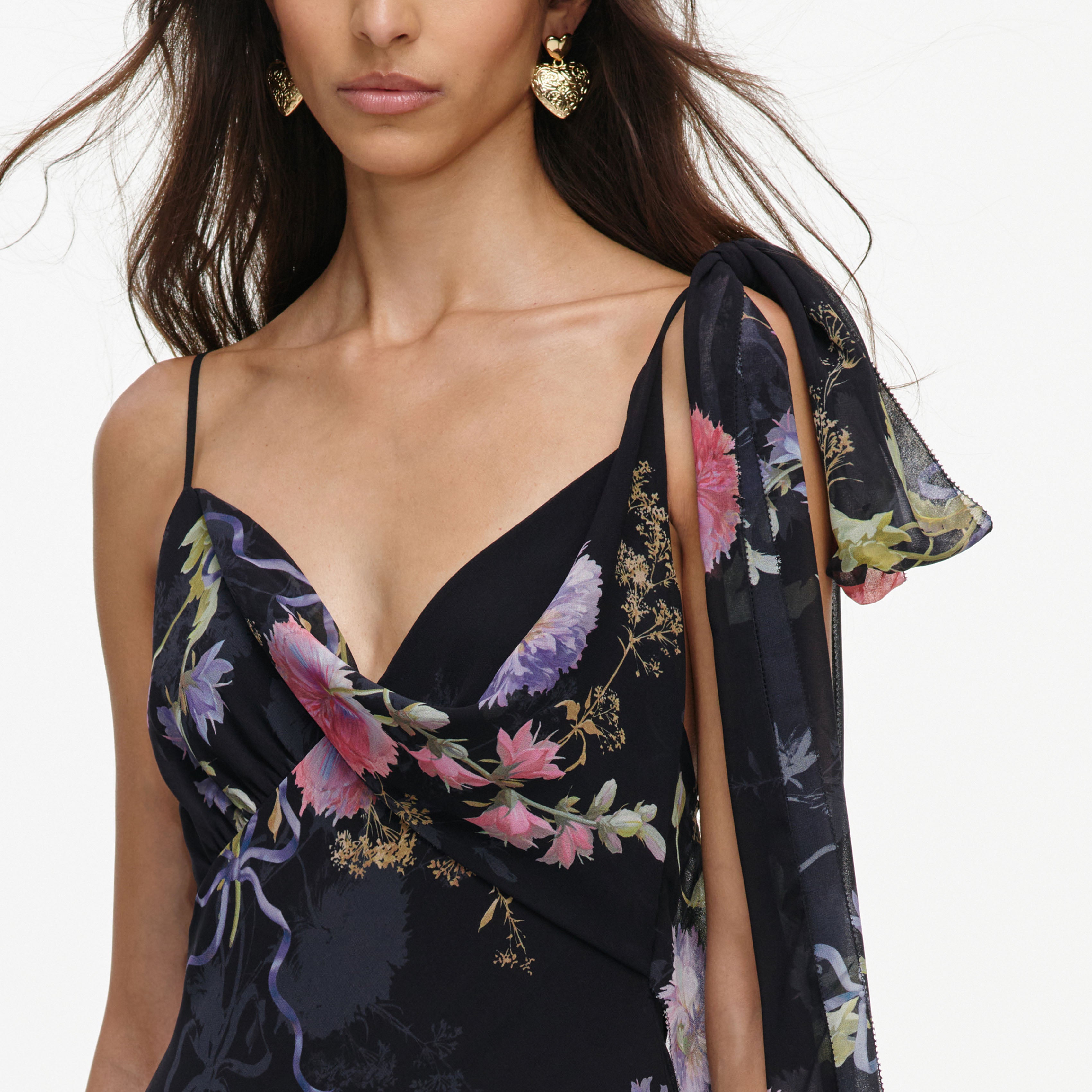 Self Portrait Dresses Black Floral Georgette Feather Maxikleid Schwarz