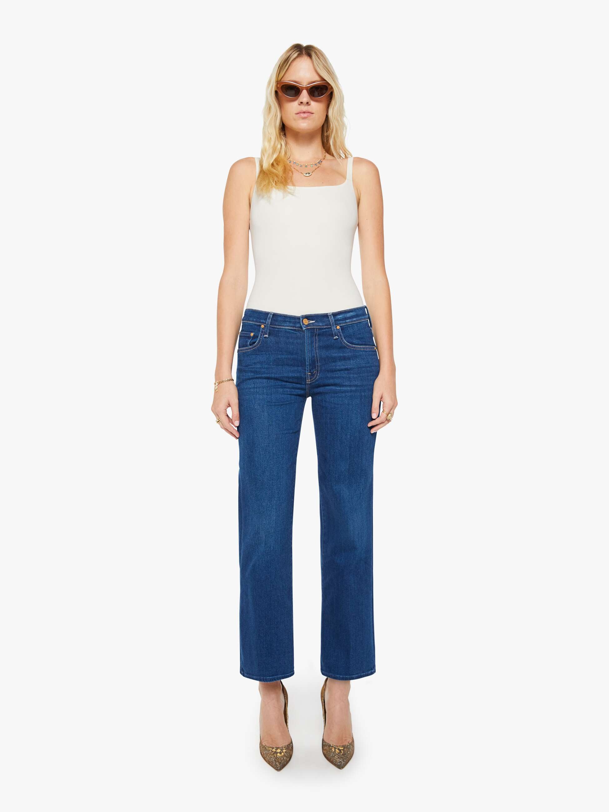 Mother The Mid Rise Rambler Zip Flood Jeans Pinkies Up