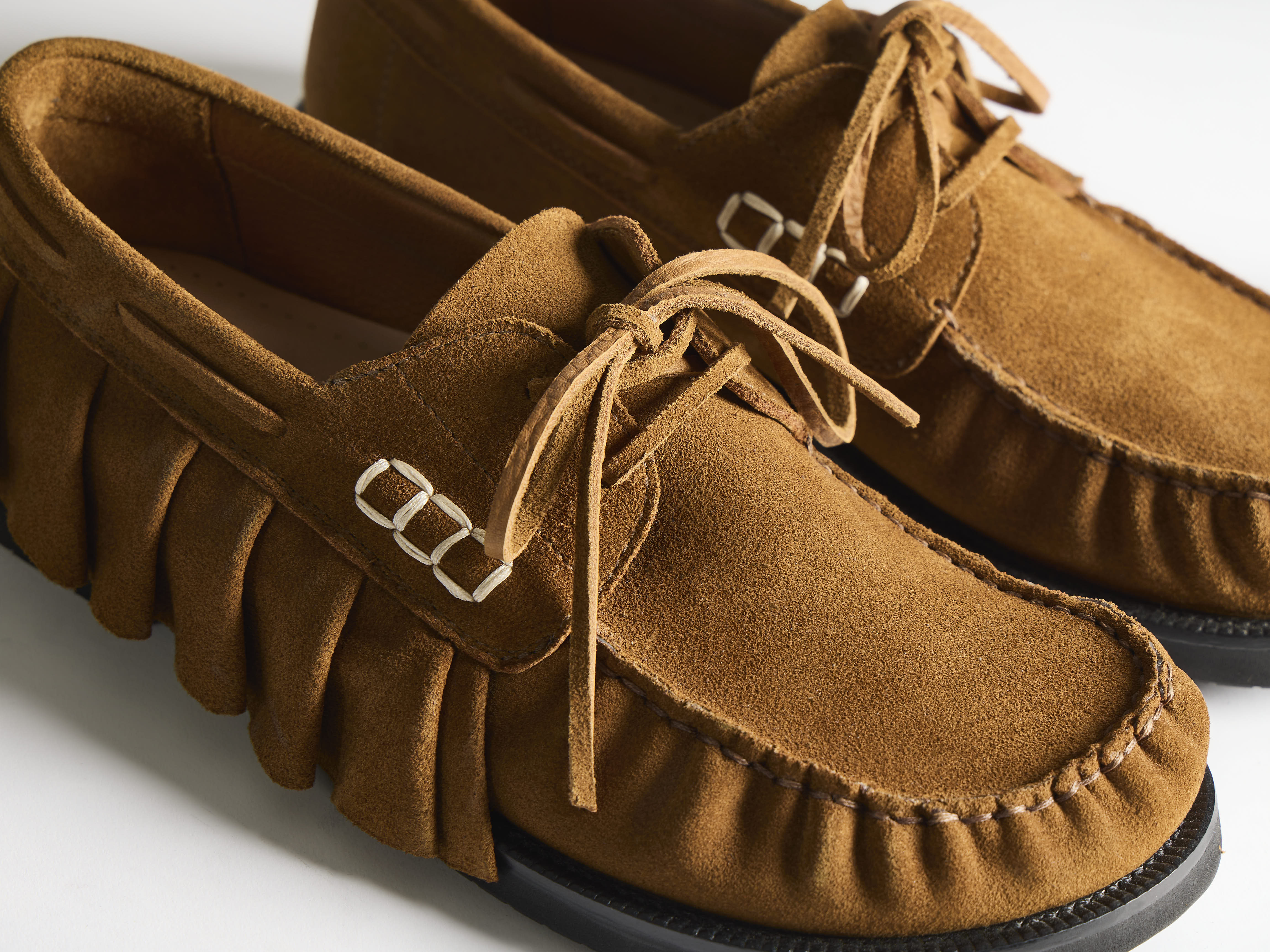J.W.Anderson Ruffle Suede Boat Herren Bootsschuh Caramel