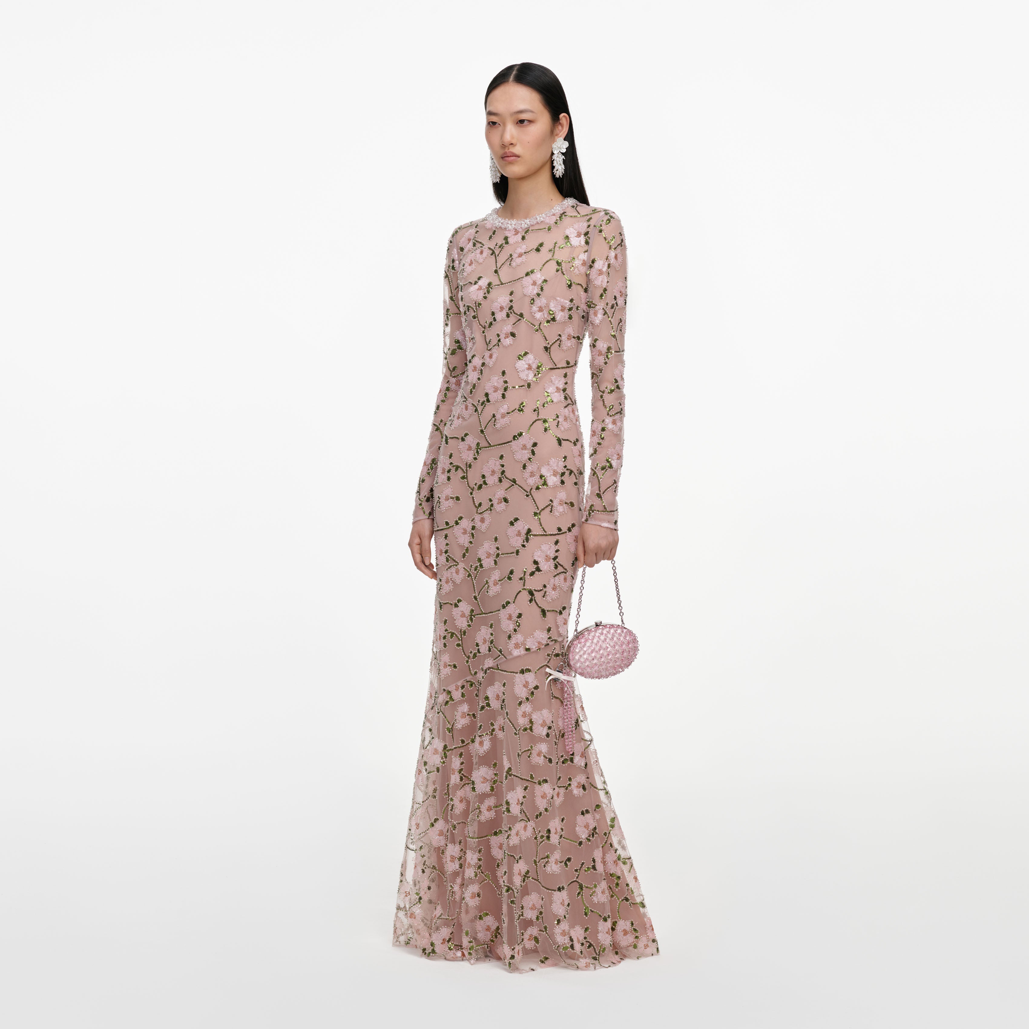 Self Portrait Sequin Maxikleid Pink Floral Pailletten