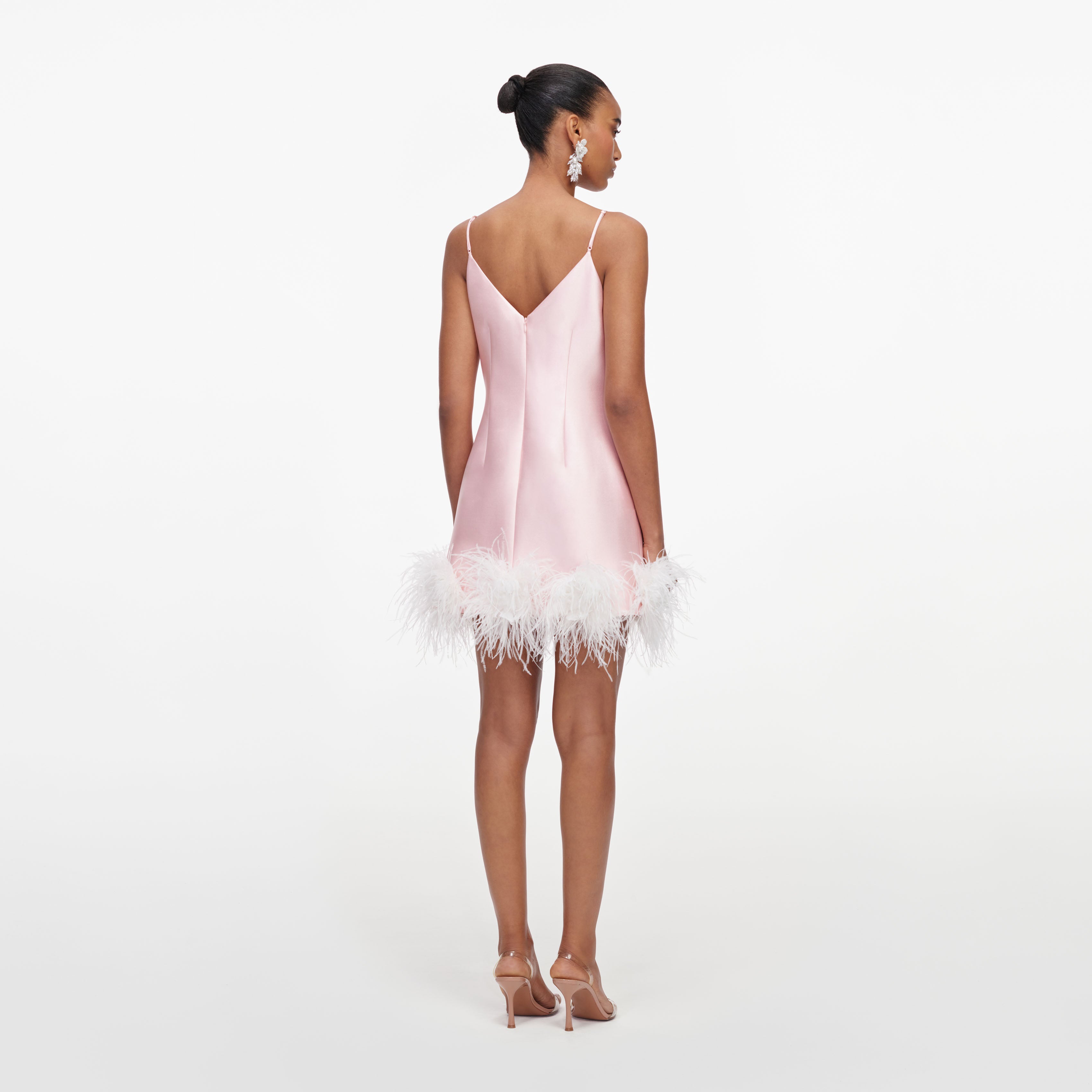 Self Portrait Pink Taffeta Feather Mini Kleid Rosa Feder