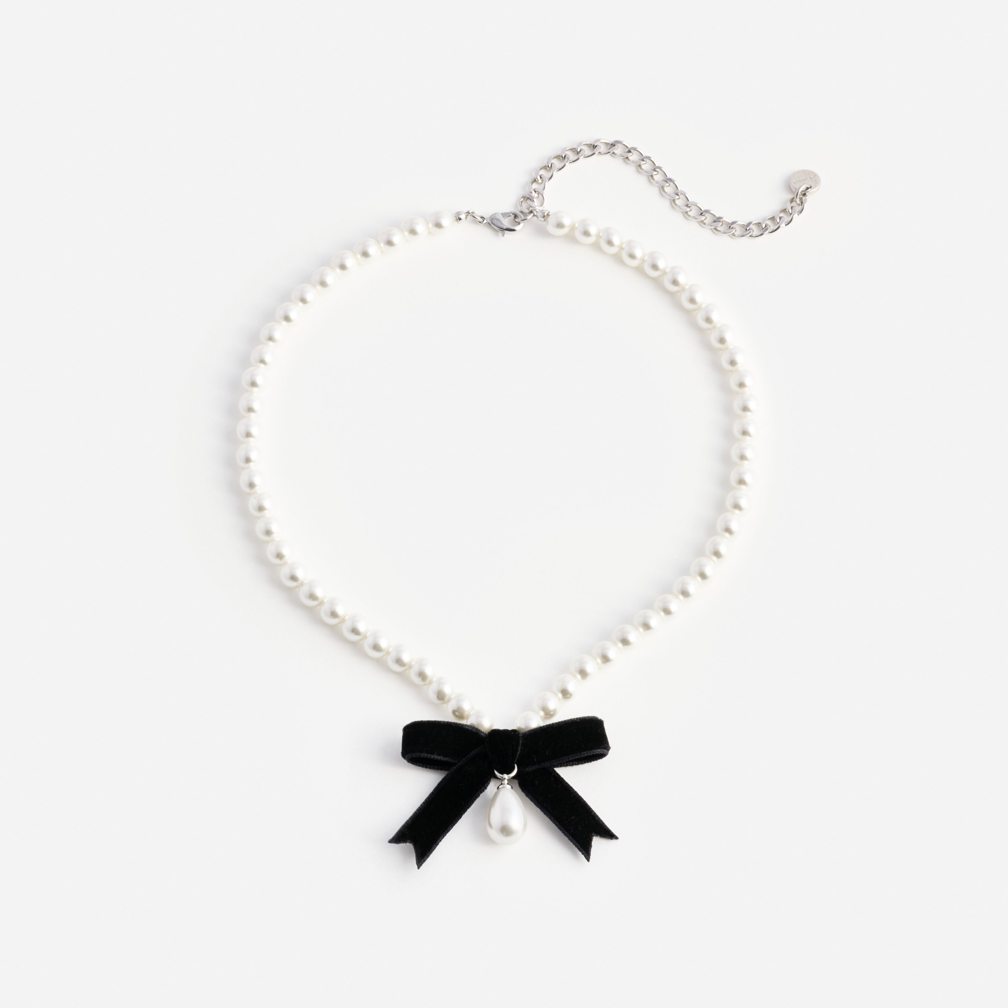 Self Portrait Black Bow Pearl Necklace Kette Schwarz Perlen One Size