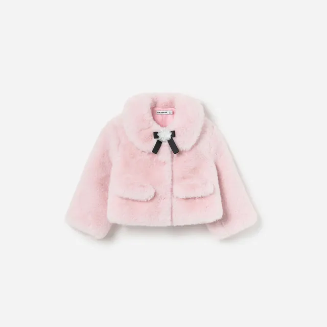 Self Portrait Outerwear Pink Faux Fur Bow Jacke Kinder Rosa
