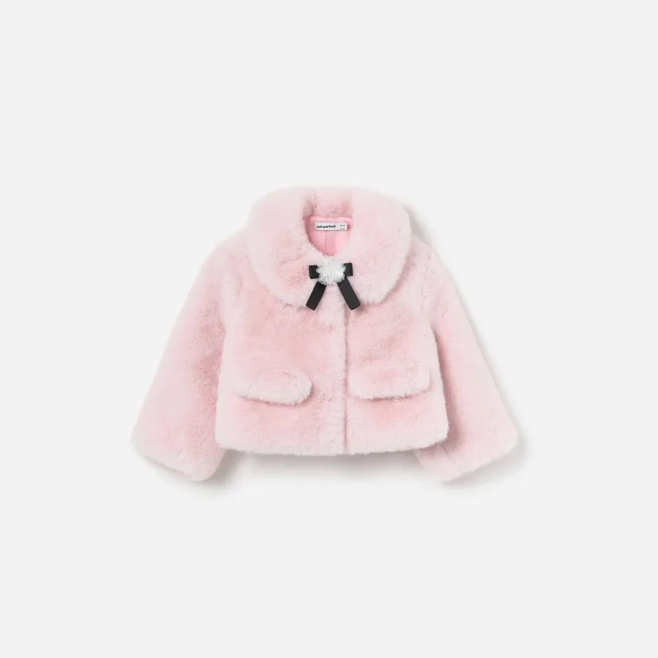 Self Portrait Outerwear Pink Faux Fur Bow Jacke Kinder Rosa