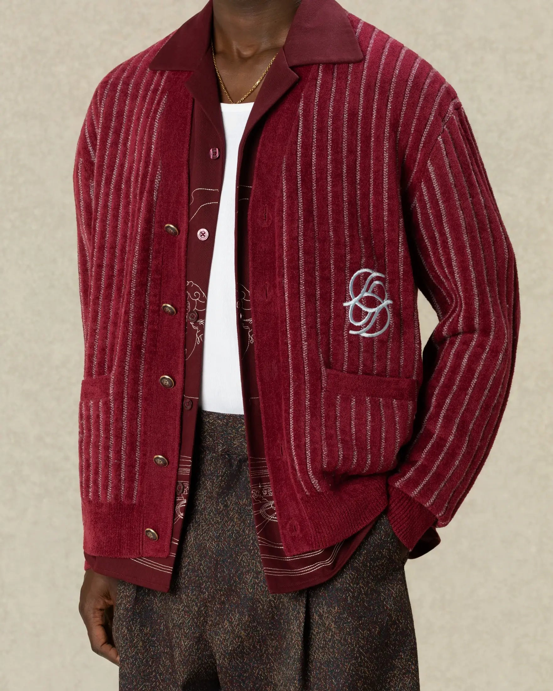 Drôle De Monsieur D Mirror Monogram Cardigan Strickjacke Burgundy