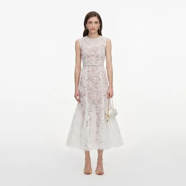 Self Portrait White Tulle Lace Midi Kleid Weiß Spitze