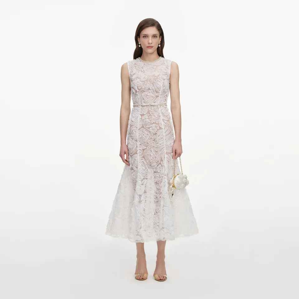 Self Portrait White Tulle Lace Midi Kleid Weiß Spitze