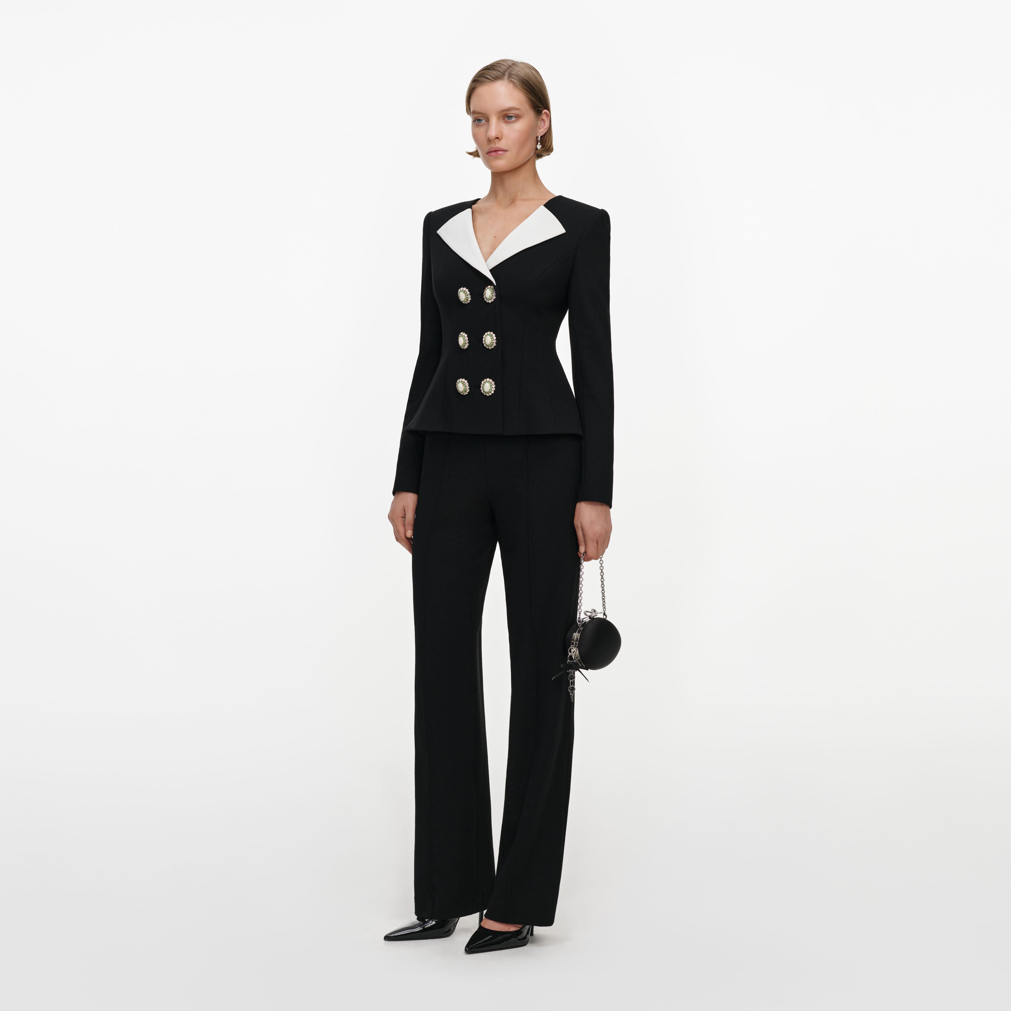 Self Portrait Black Tailored Wool Crepe Jumpsuit Schwarz