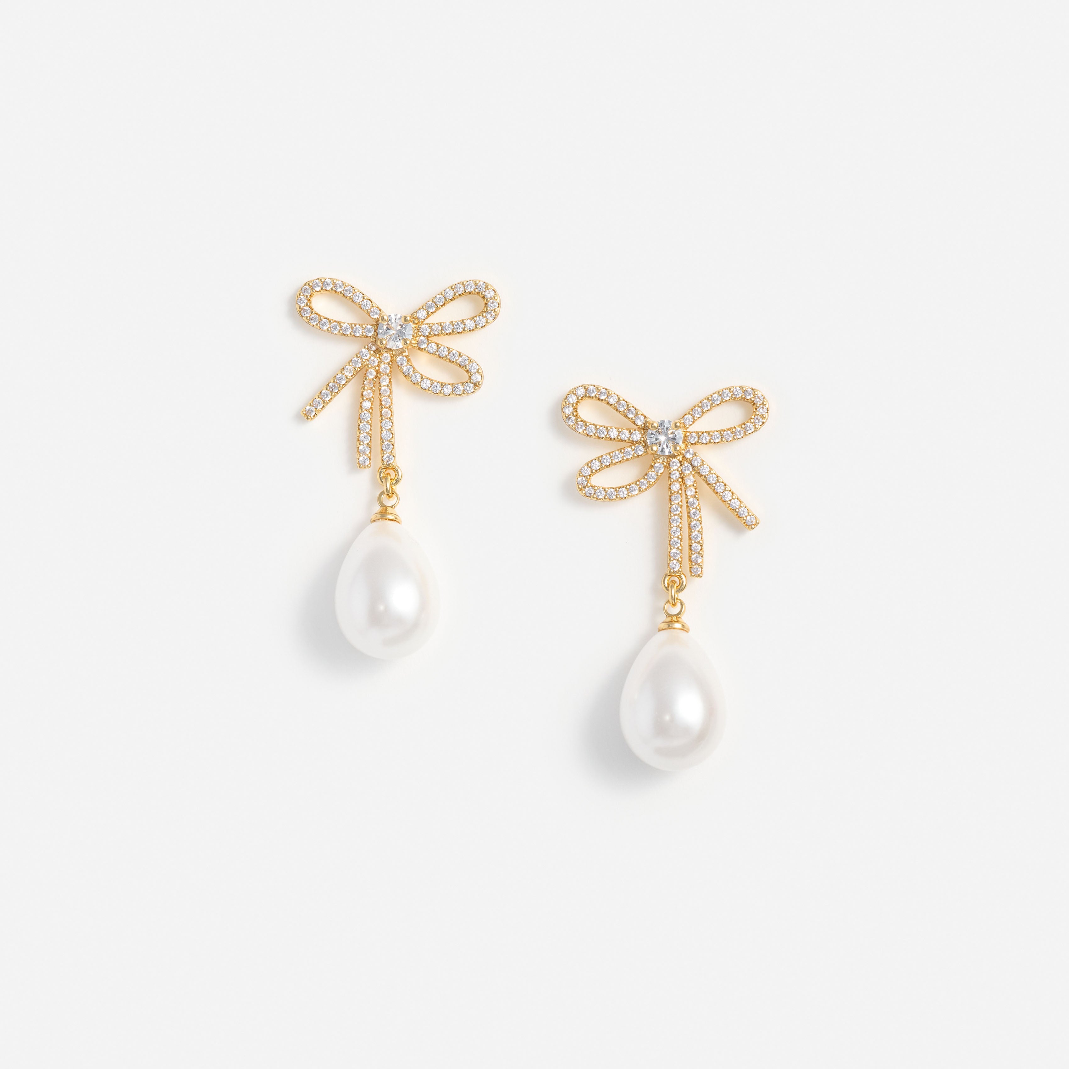 Self Portrait Bow Pearl Hängeohrringe Gold Kristall