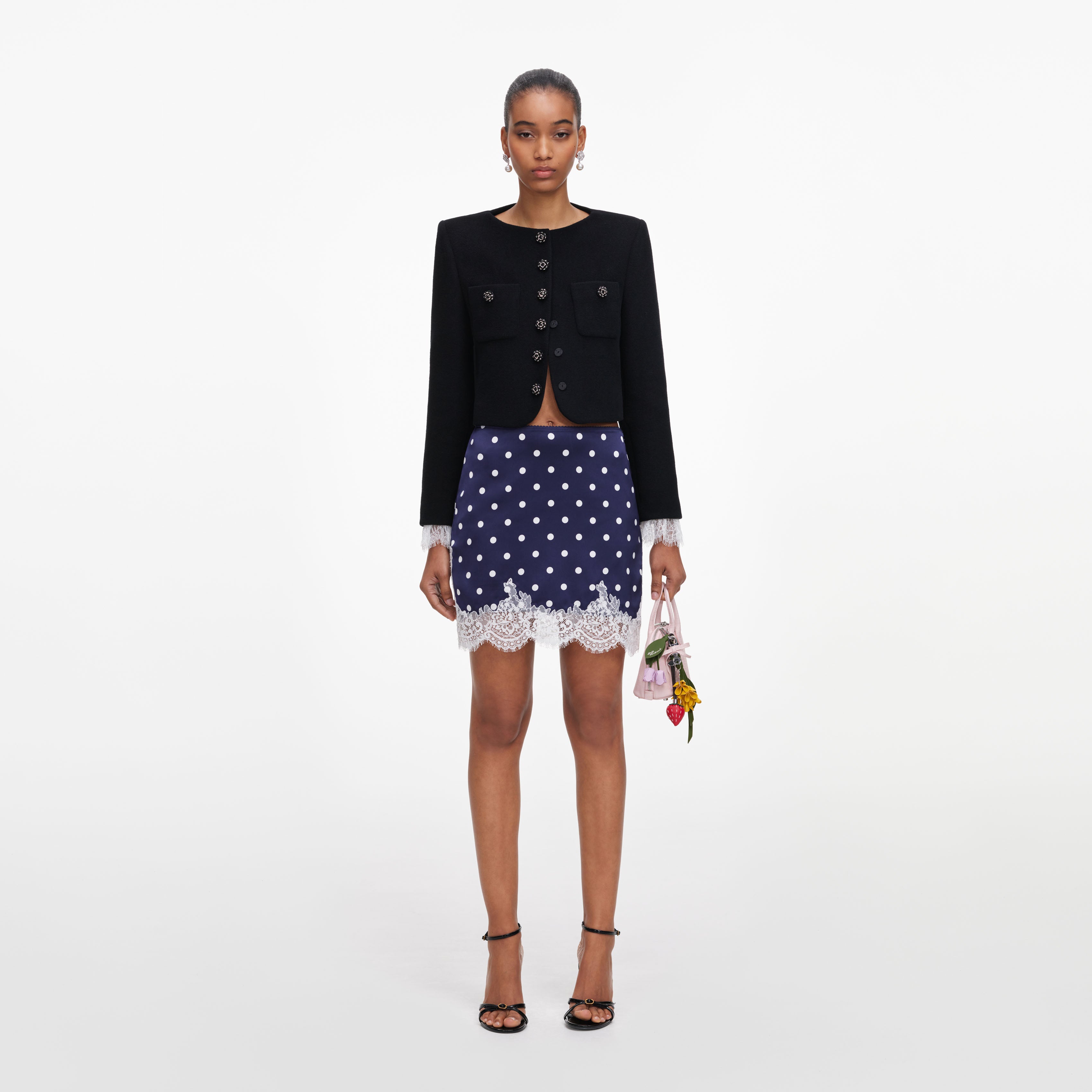Self Portrait Navy Polka Dot Satin Minirock Navy