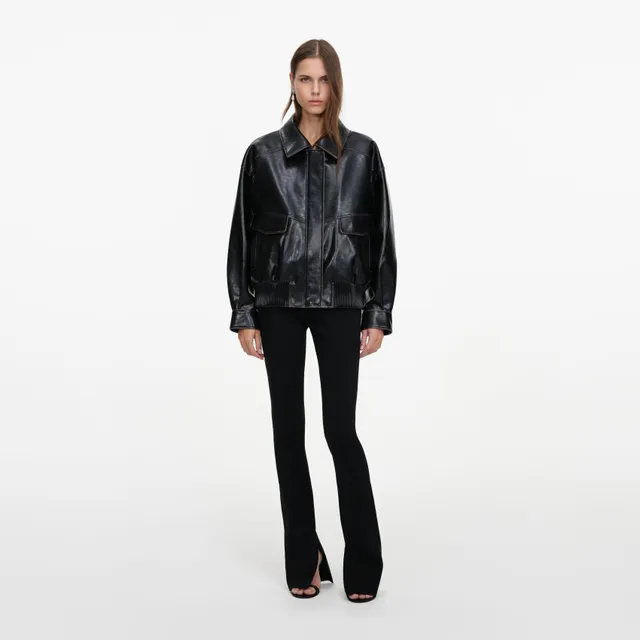 Self Portrait Outerwear Black Faux Leather Jacke schwarz