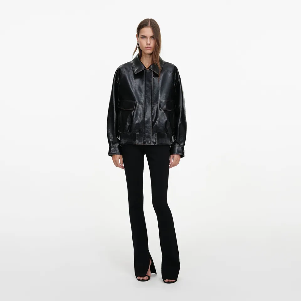 Self Portrait Outerwear Black Faux Leather Jacke schwarz