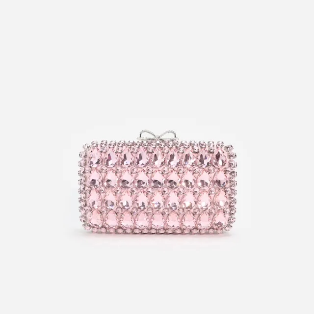 Self Portrait Pink Satin Crystal Clutch Abendtasche rosa Mini