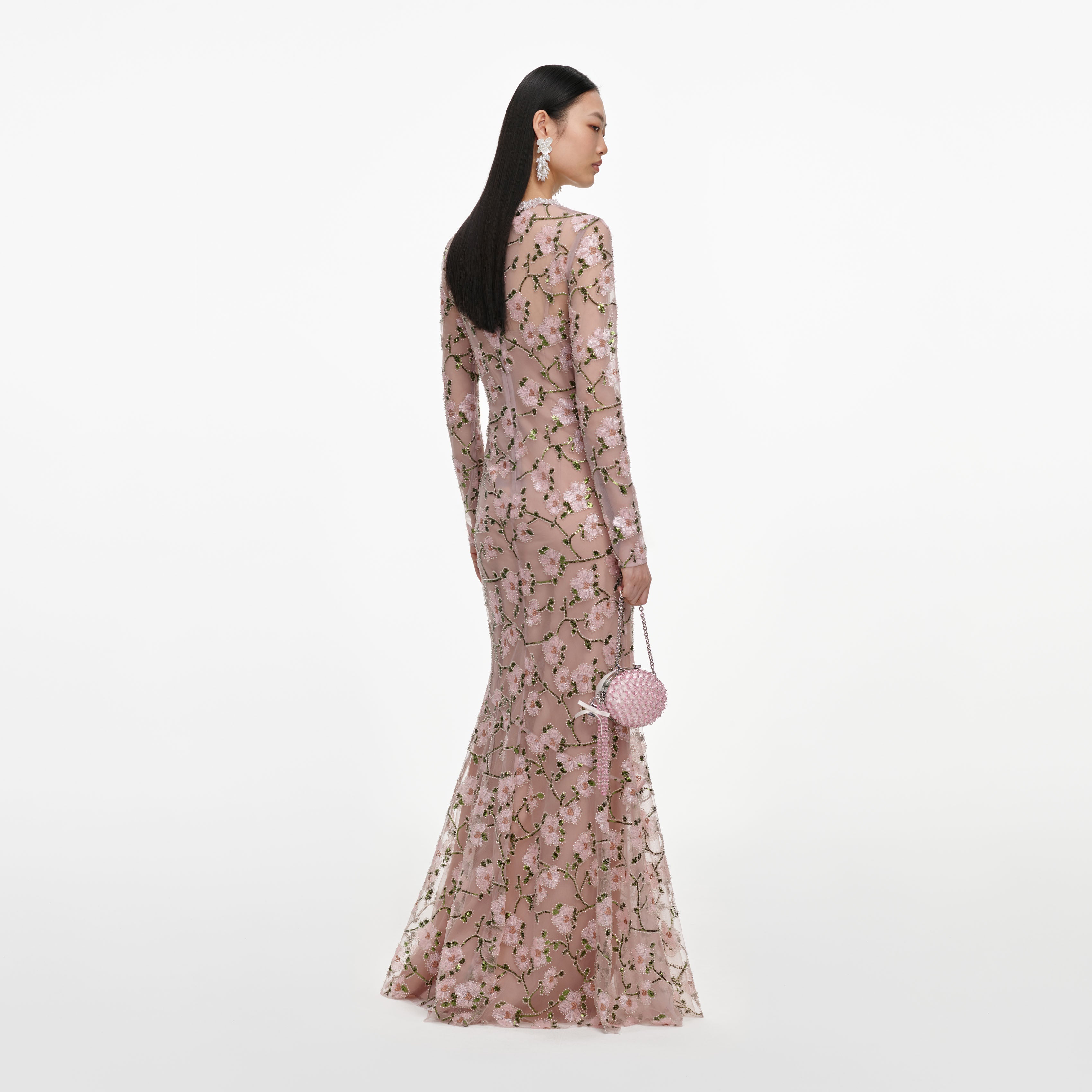 Self Portrait Sequin Maxikleid Pink Floral Pailletten