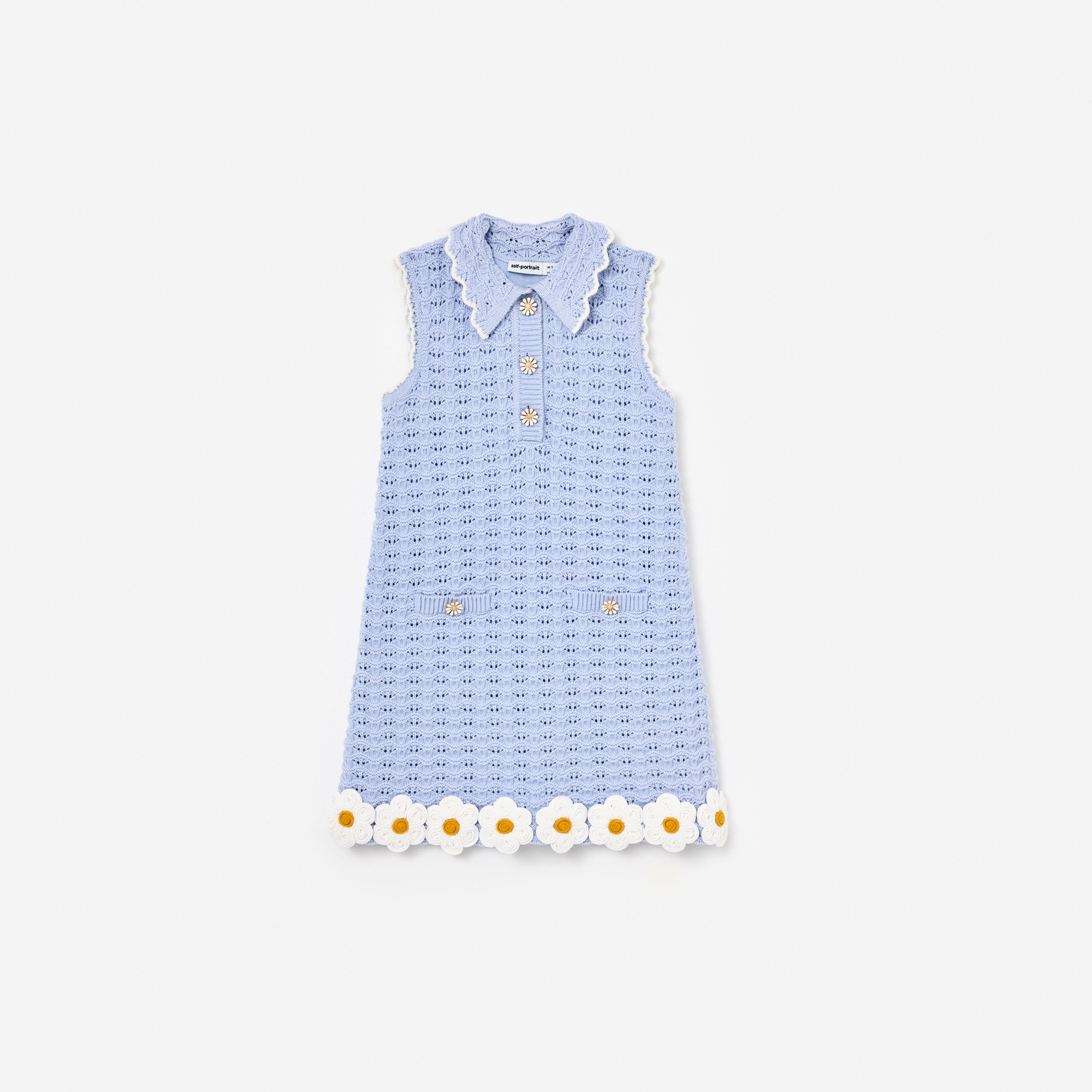Self-Portrait Blue Daisy Trim Pointelle Kinderkleid Blau