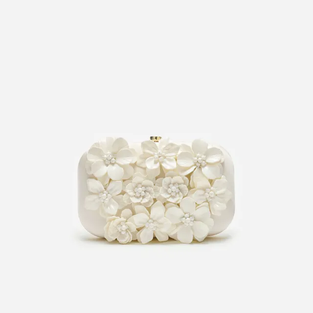 Self Portrait Satin Clutch Creme 3D Blumen Mini