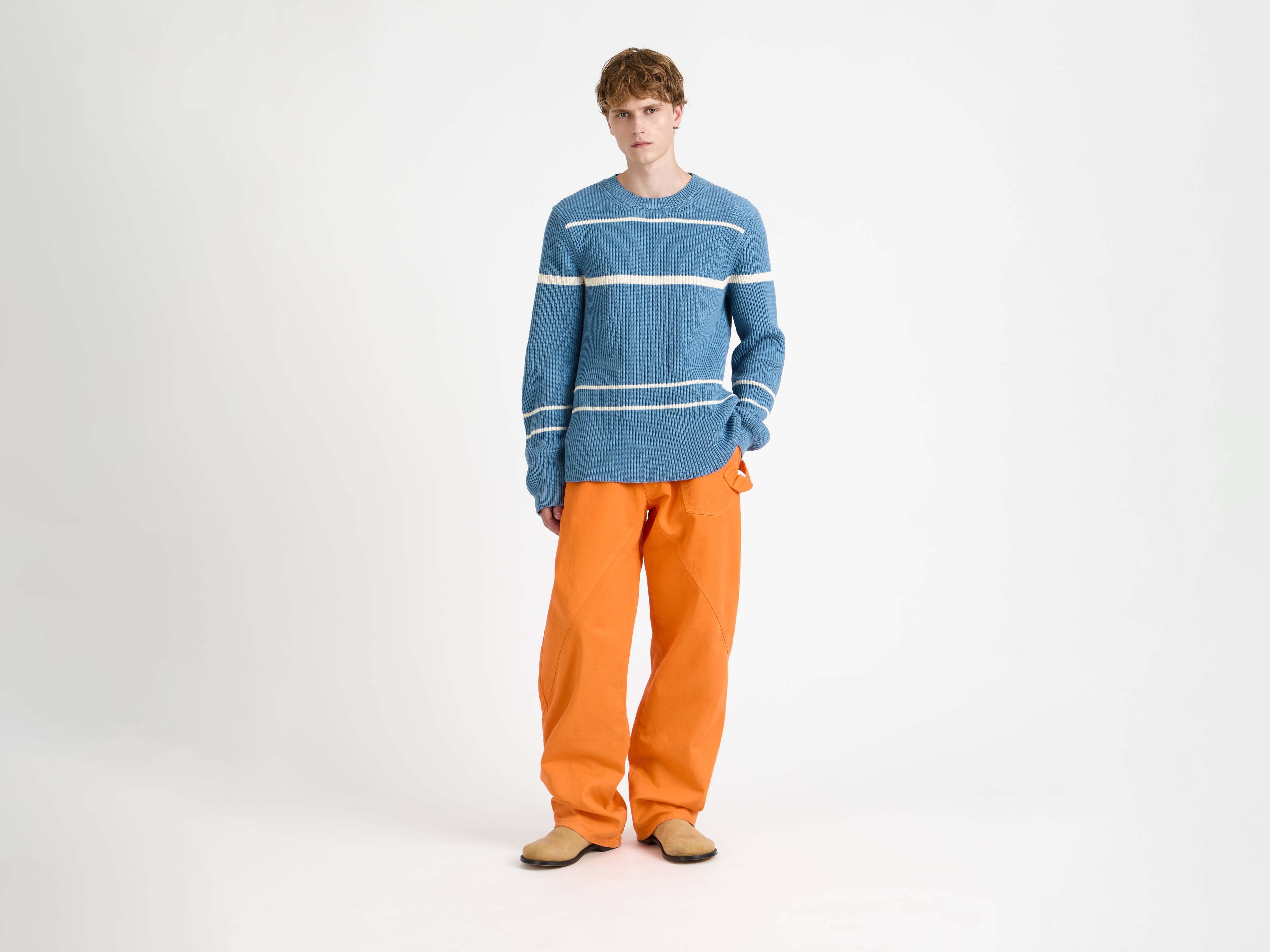 J.W. Anderson KW1511YN0486 Strickpullover Stahlblau Gestreift Herren
