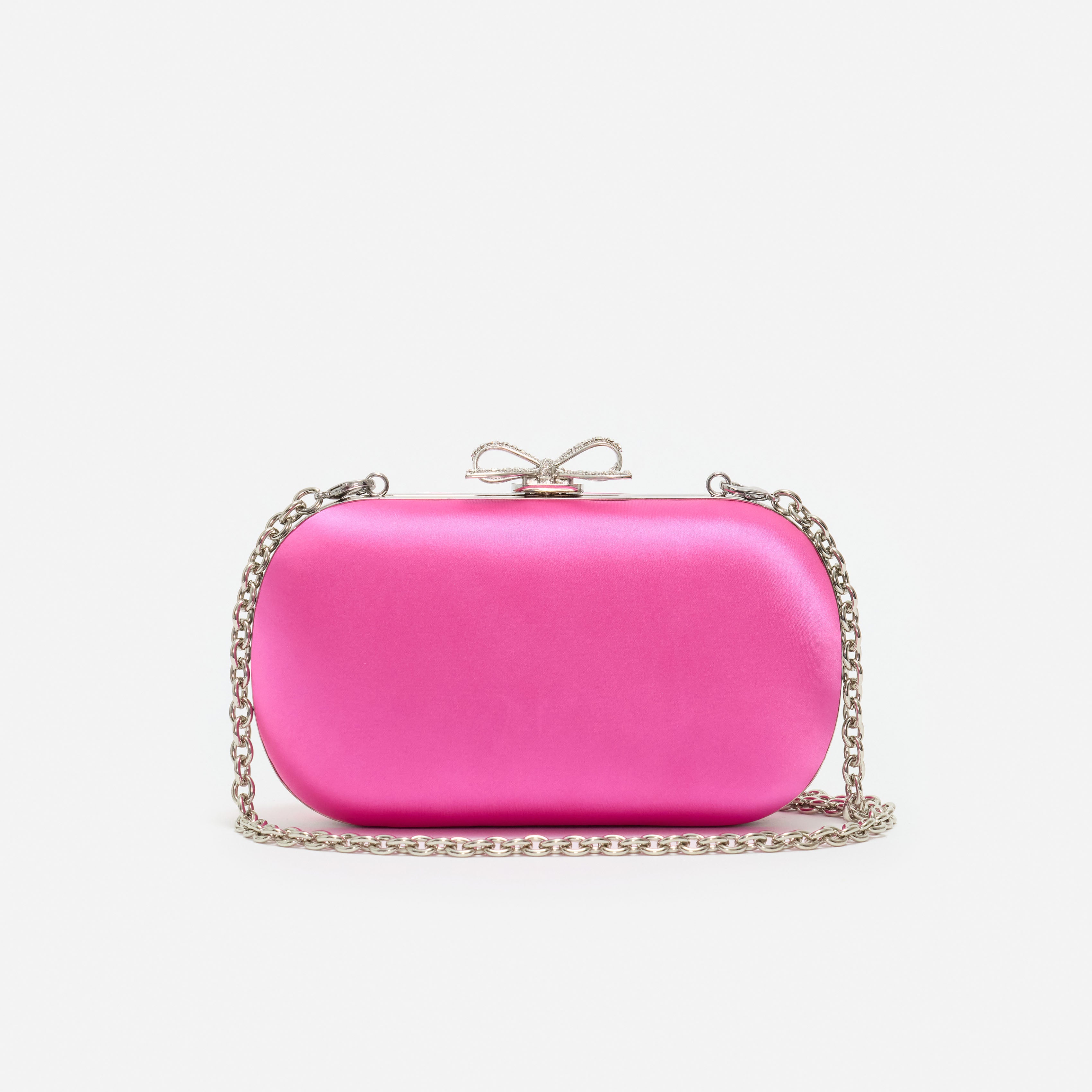 Self Portrait Bright Pink Satin Clutch Rosa Mini