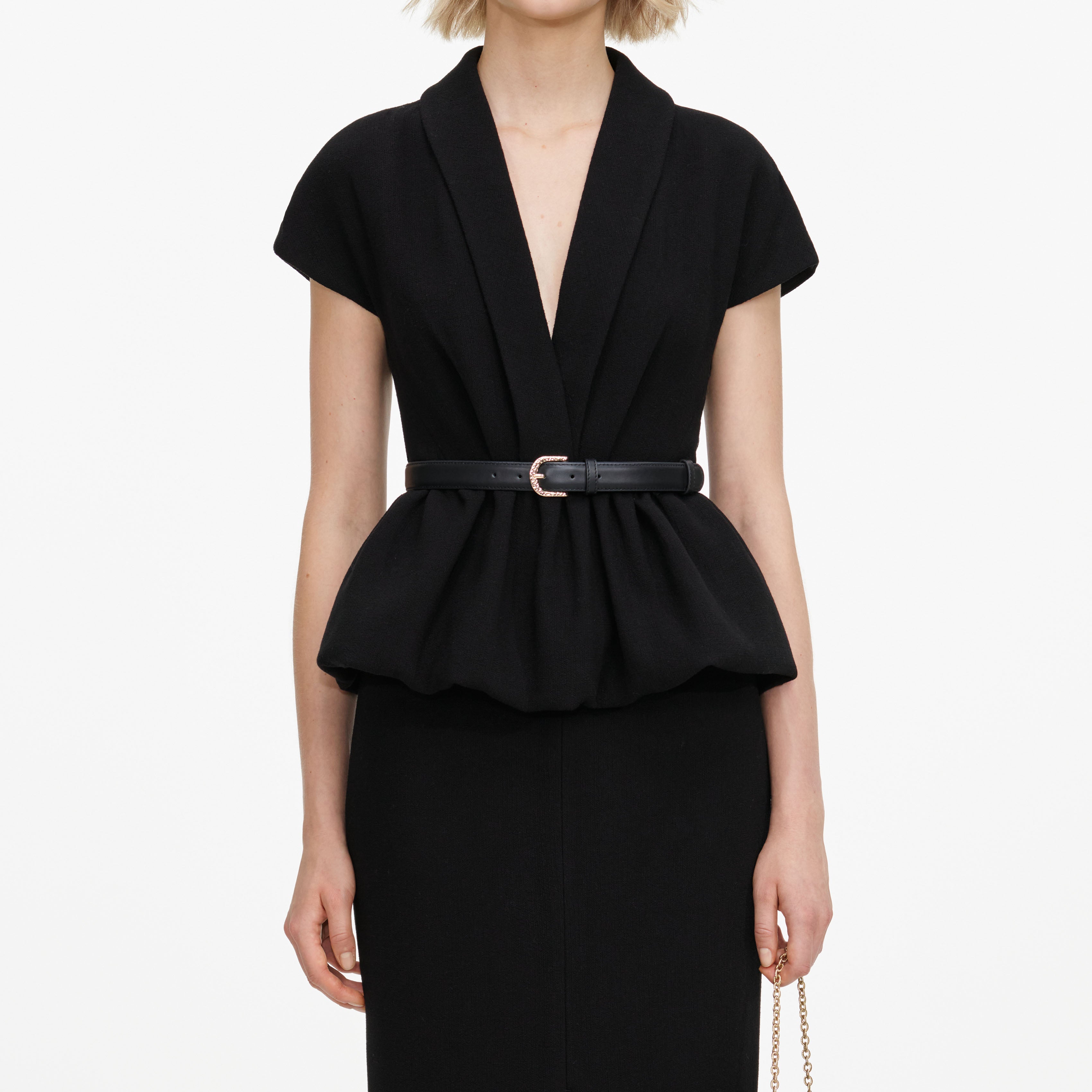 Self Portrait Dresses Black Crepe Peplum Midikleid Schwarz