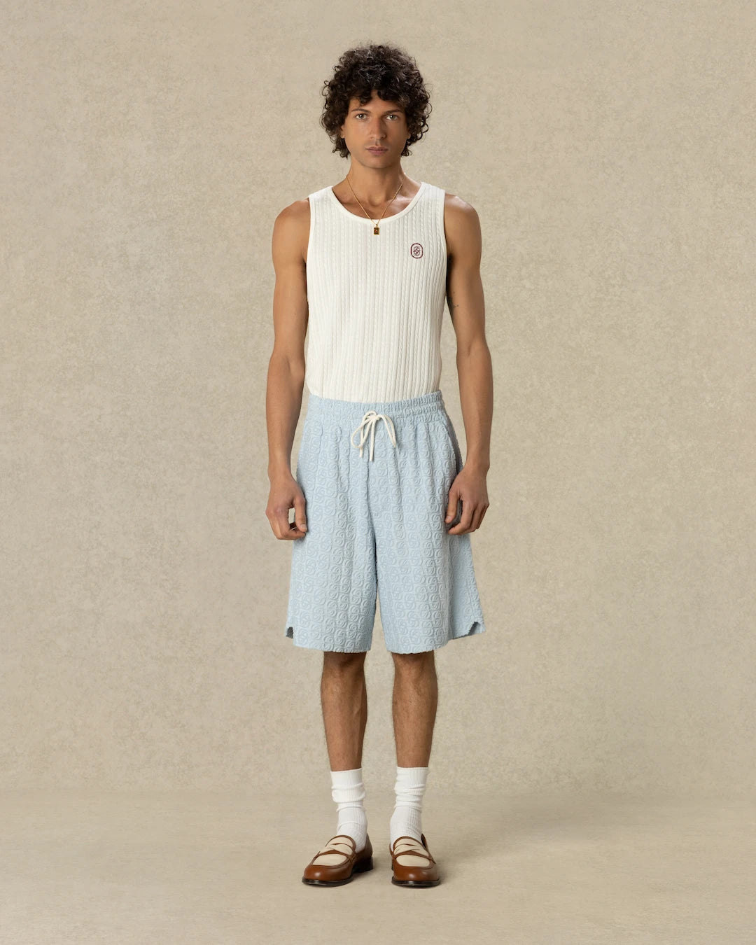 Drôle De Monsieur Monogram Shorts Blau Frottee Baumwolle