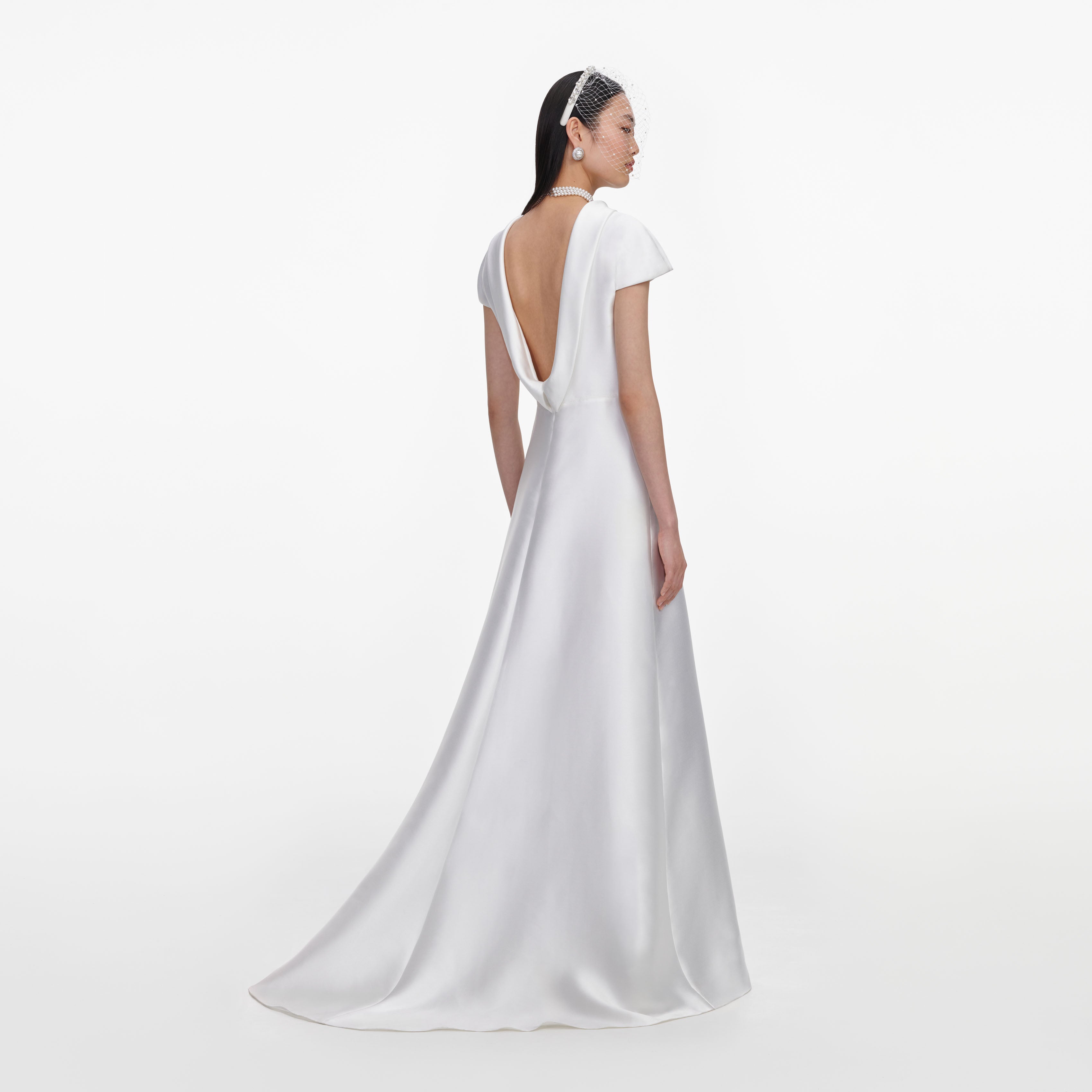 Self-Portrait White Taffeta Collared Maxi Dress Kleid Weiß UK 8
