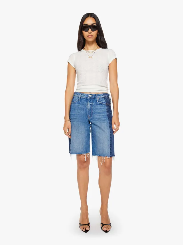 Mother Mid Rise Maven Bermuda Fray Shorts Double Stacked